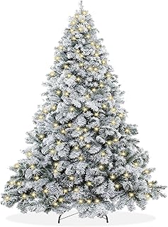 Casafield 4.5ft Pre-Lit Snow-Flocked Realistic Pine Christmas Tree with Metal Stand