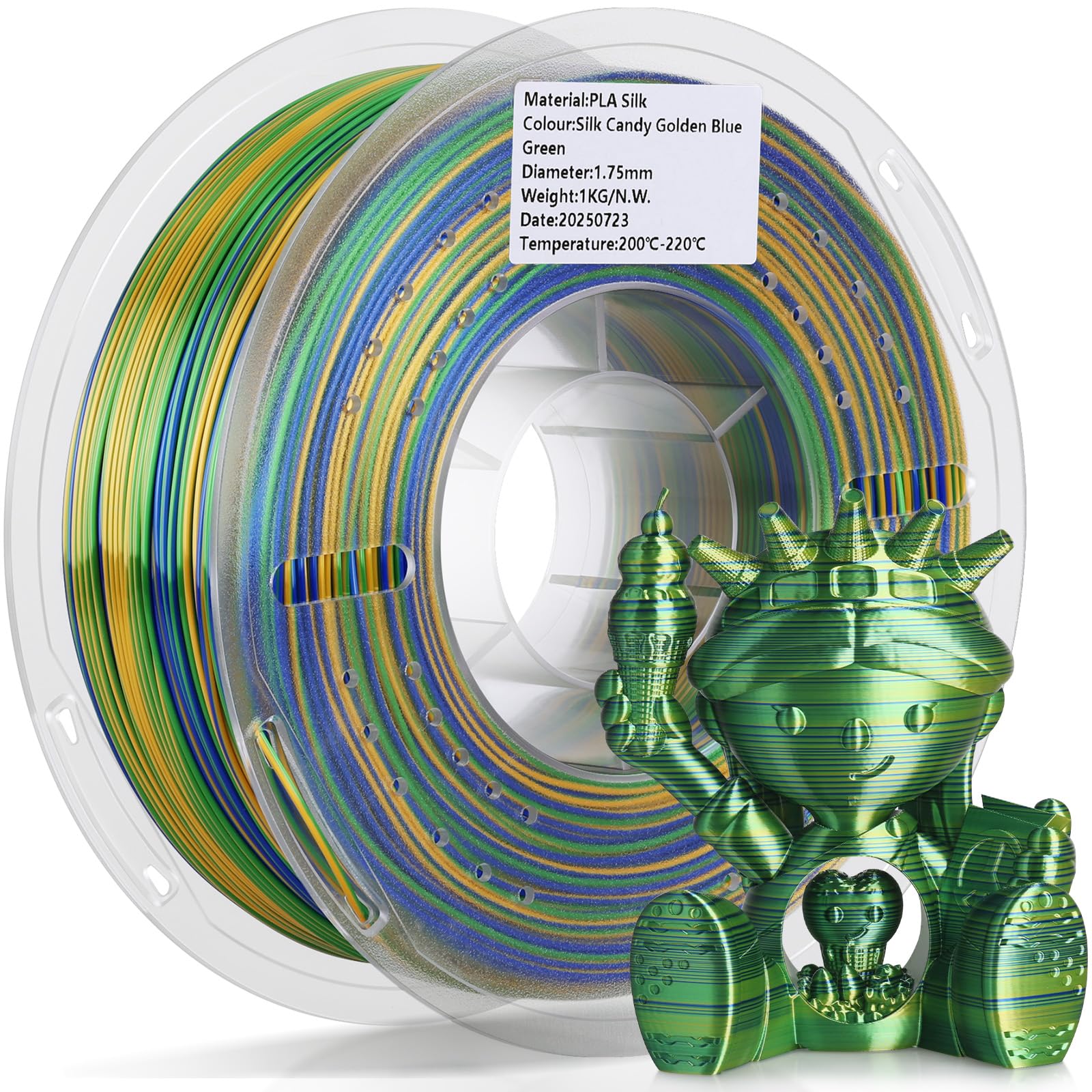 LANDU Silk PLA 3D Drucker Filament Mehrfarbiges PLA Filament 1.75mm 1kg/2.2lb Seide Rainbow Color Gradient 3D Filament Hochglänzende Oberfläche Maßgenauigkeit +/-0.02mm Silk Regenbogen