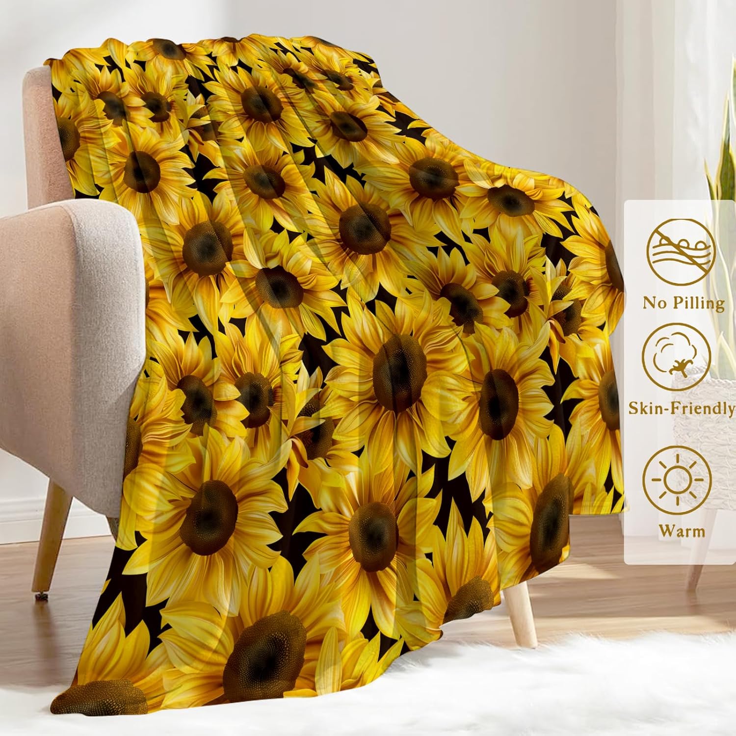 Sunflower Blanket Plush Flannel Throw Blanket - Ultra Soft & Warm, Comfy & Lightweight - Perfect for Couch, Travel, Bedroom, Bed, Living Room - Cozy, Fuzzy Gift 50in×60in - Image 3
