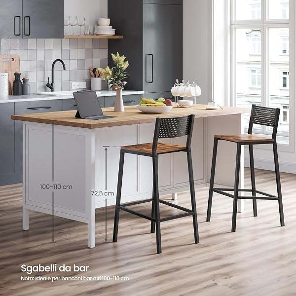 VASAGLE Kitchen Stools, Set of 2, Bar Stools, High Stools for Kitchen, Dining Room, Study, Industrial Style, Vintage Brown and Black LBC070B01 - 4
