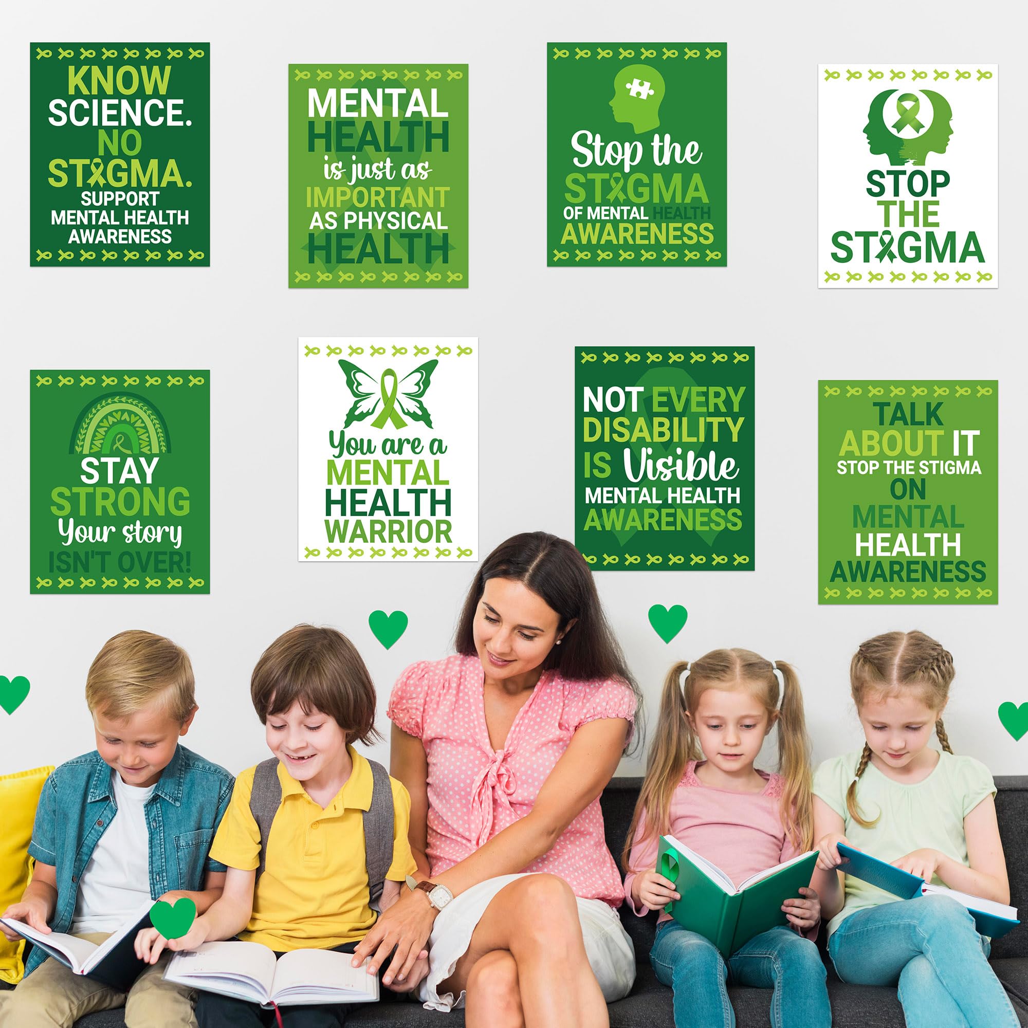 CPicdn 8Pcs Mental Health Posters, Unframed Mental Health Awareness Poster 8x10 Inch Wall Art Prints Decor Positive Quotes Green Ribbon Decorations for Classroom School Therapy Counseling Office - Image 6