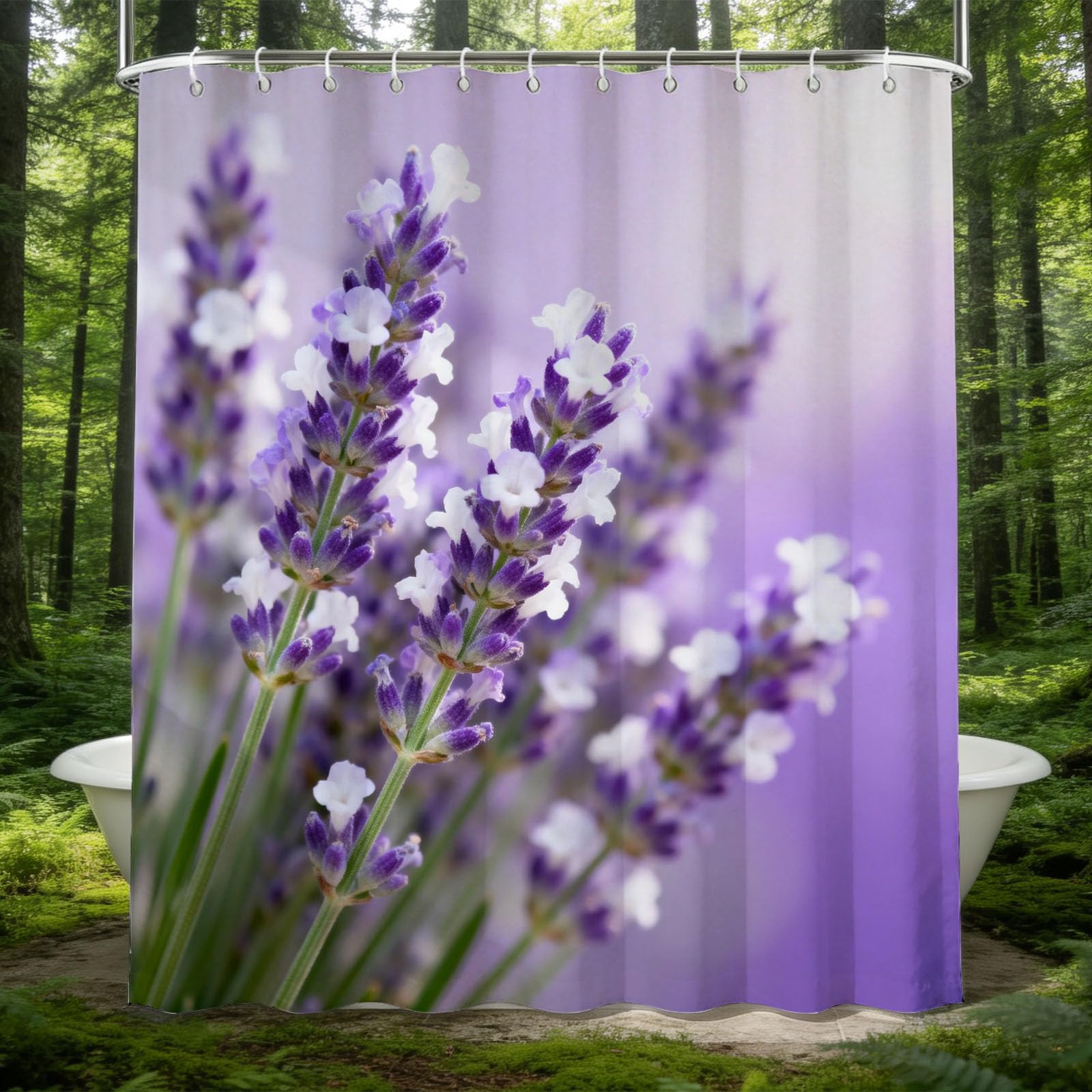 Hongduo 3D Purple Lavender Shower Curtain for Stalls Bathtubs Chic Bathroom Decor Shower Curtain Set Polyester Fabric Waterproof 180x200cm/71X79 Inch with Hooks