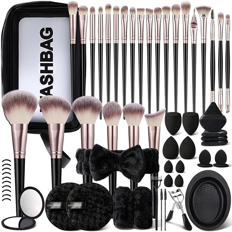 Kit de pincéis de maquiagem KUORYZAL com 63 peças e estojo, fibras sintéticas, preto 4125K