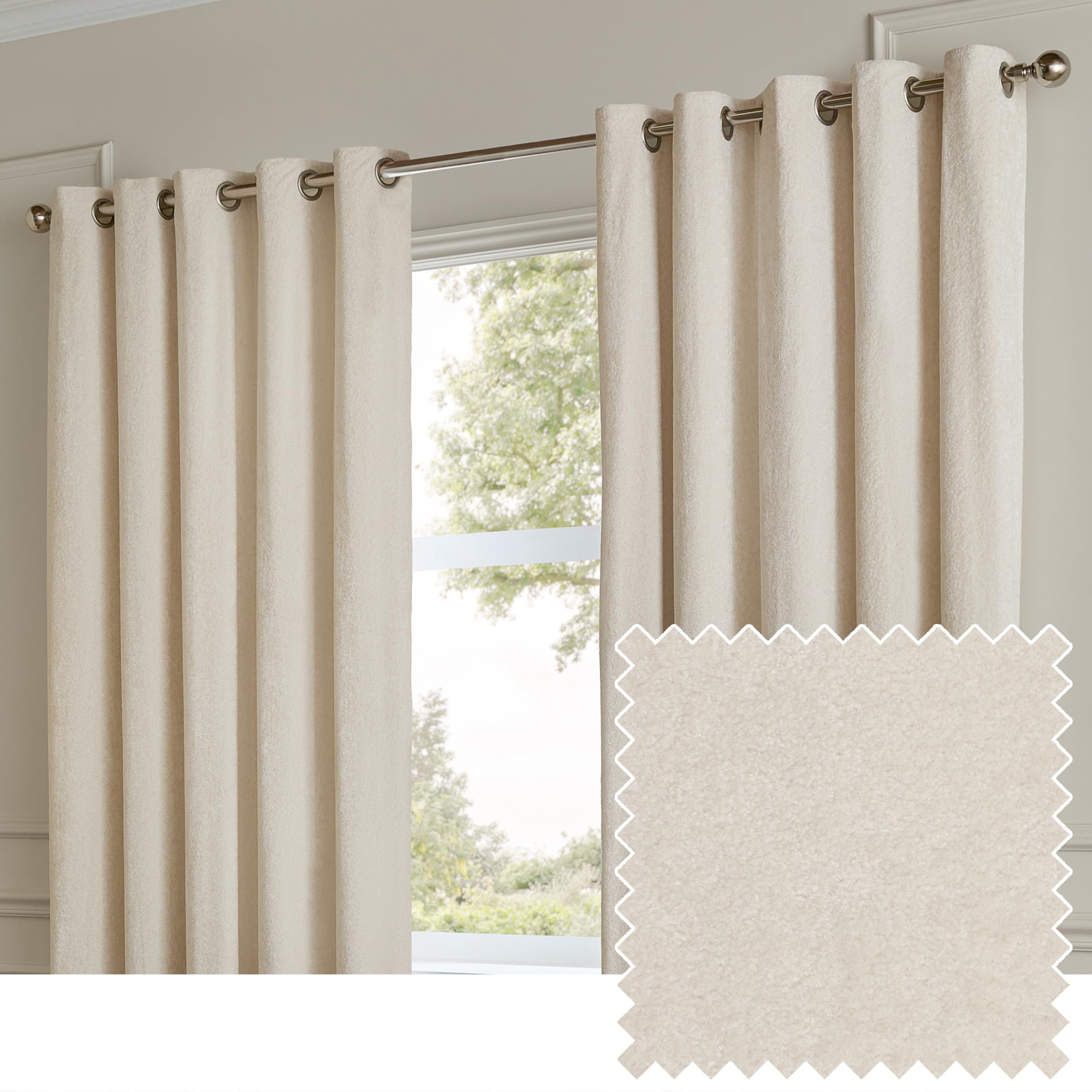 Paoletti Lustre Velvet Eyelet Curtain Pair – Luxury Soft Iridescent Sheen Textured Room Darkening Curtains (Ivory – Width 117 x Drop 183cm)