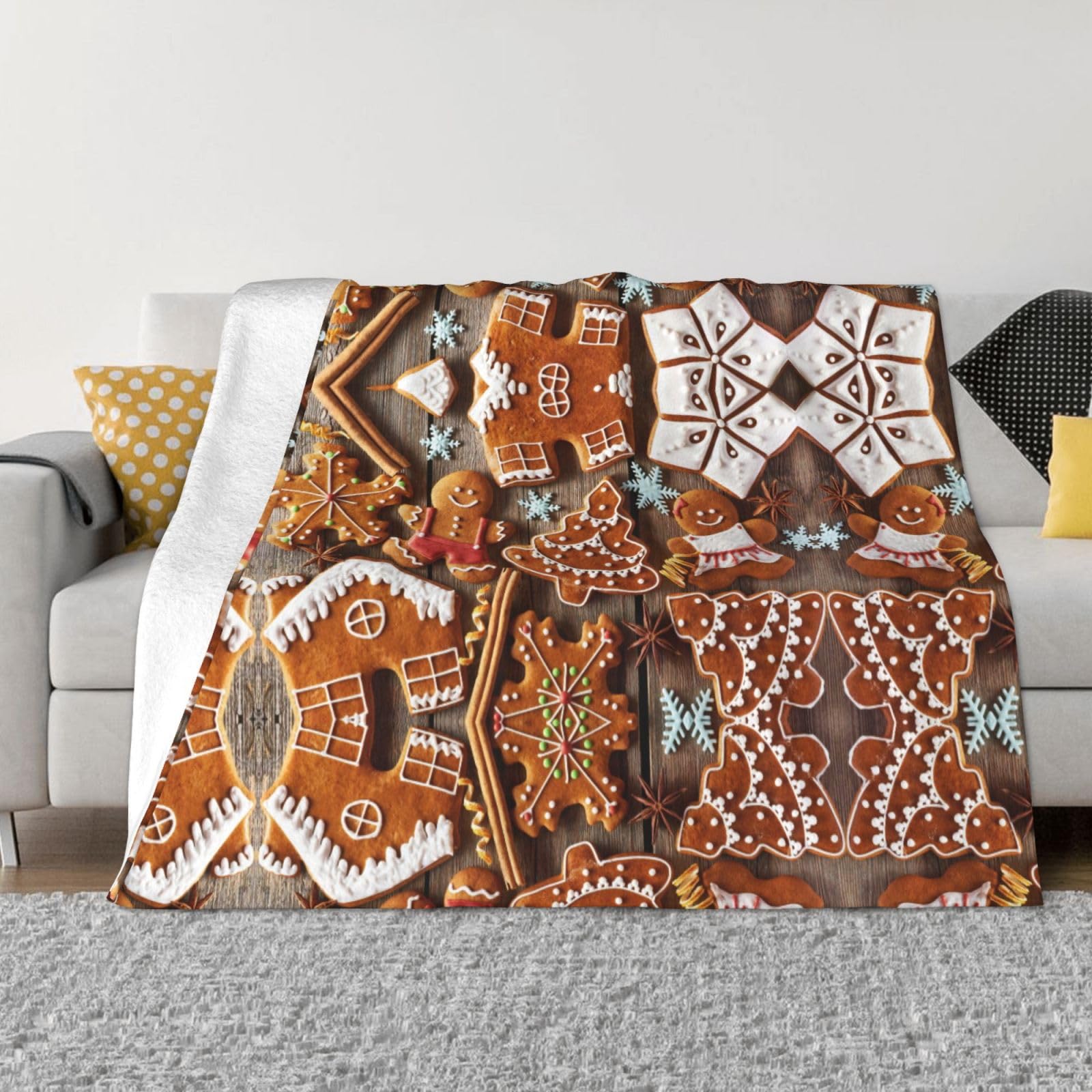 Couverture en flanelle biscuits imprimés, jeté de lit doux toutes saisons et plaid voyage