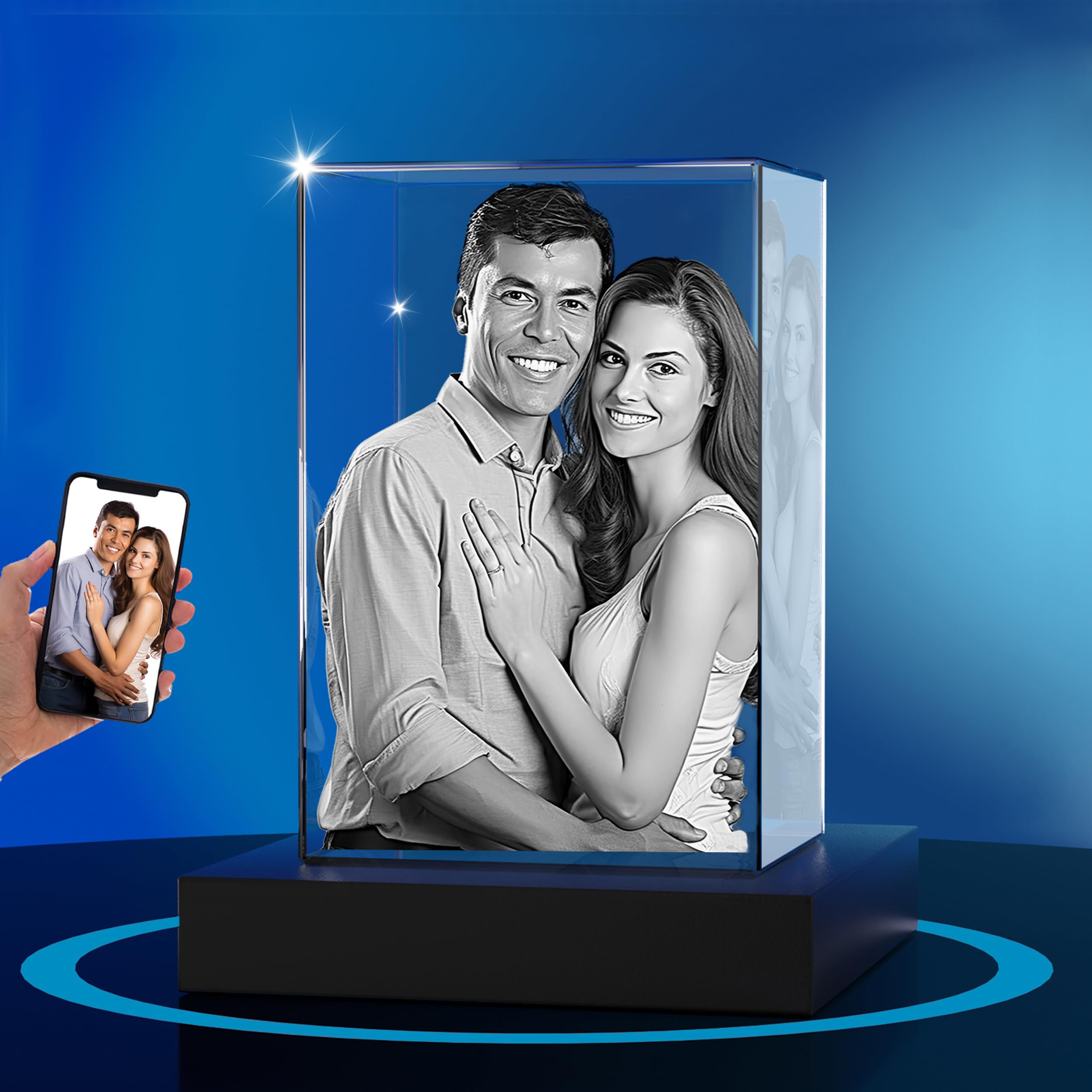 3D Photo Crystal, Personalized 3D Picture in Crystal, Customized Photo Gift, Great Memorial Gift, Birthday, Anniversary,Couples Gifts (Portrait, XXXLarge)