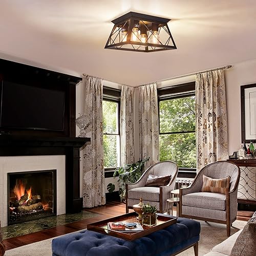 Miniatura 6 de FadimiKoo Lámpara de techo empotrada negra de 4 luces para cocina, pasillo, iluminación industrial cercana al techo, lámpara de jaula cuadrada de