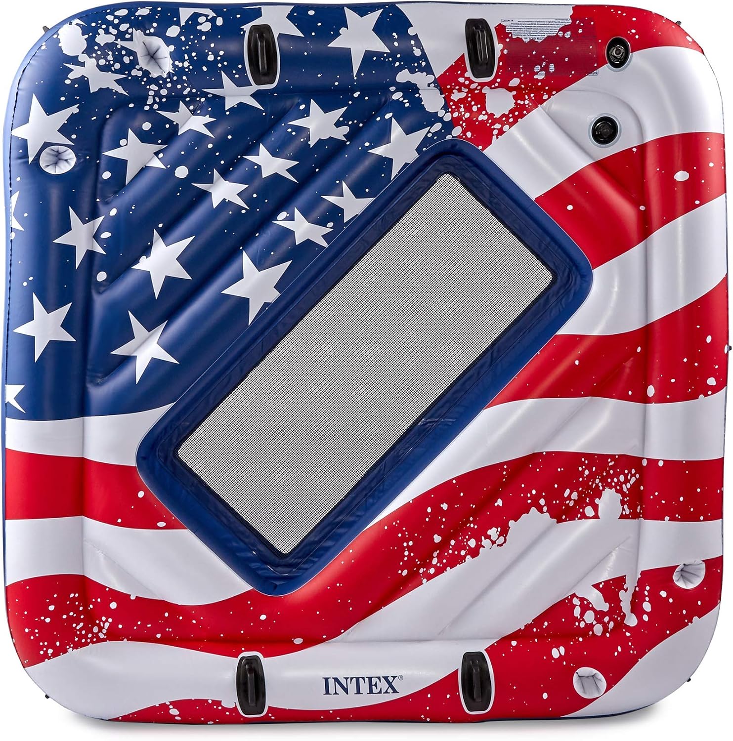 Intex American Flag Inflatable 2 Person Pool Tube Float with Cup Holders