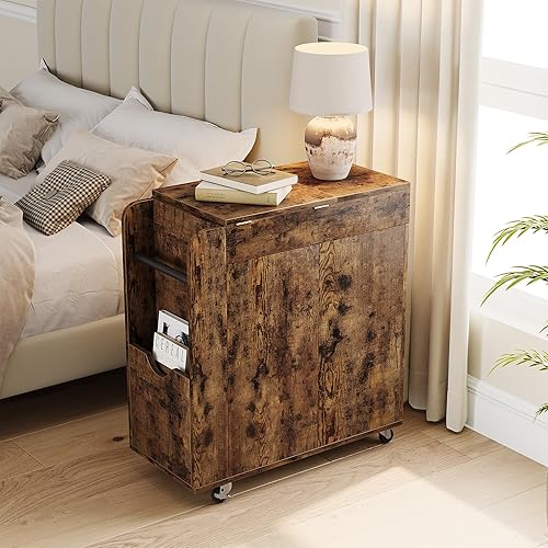 Miniatura 4 de GAOMON Mesa auxiliar con almacenamiento, mesa auxiliar de sofá abatible para sala de estar y dormitorio, mesa auxiliar de madera con estante de