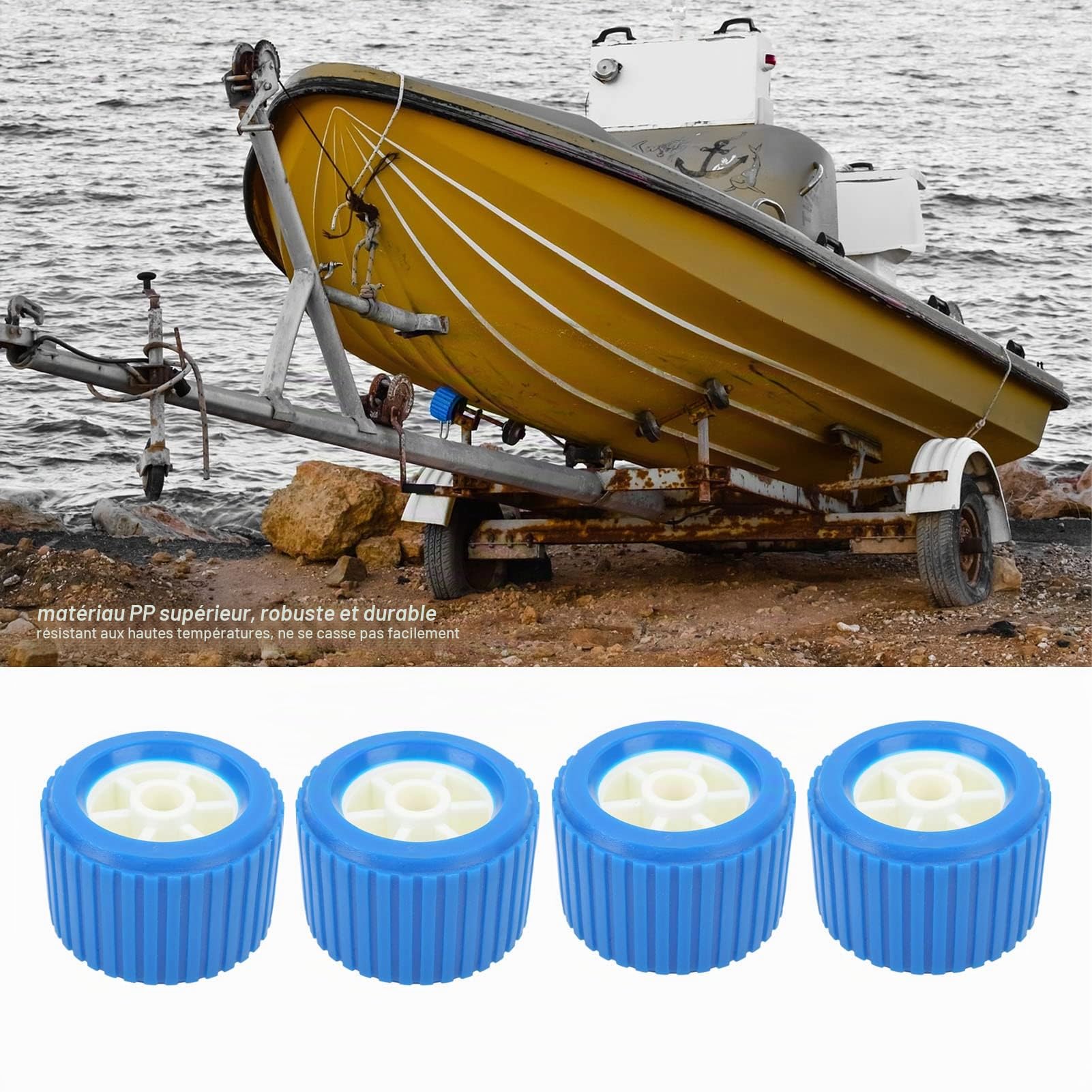 Aramox Rouleau Oscillant pour Bateau, 4 Pièces Marine en PP Bleu, 108x75x19mm, Résistant aux Hautes Températures, pour Yacht et Remorque