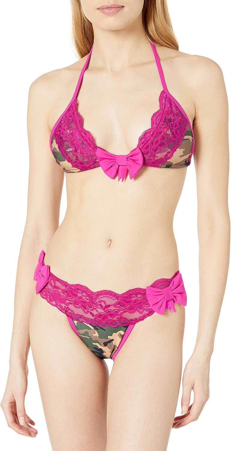 Daisy Beachwear Women's Camouflage Pucker Back Bikini W/Fuchsia Lace Trim: Clothing, Shoes & Jewelry