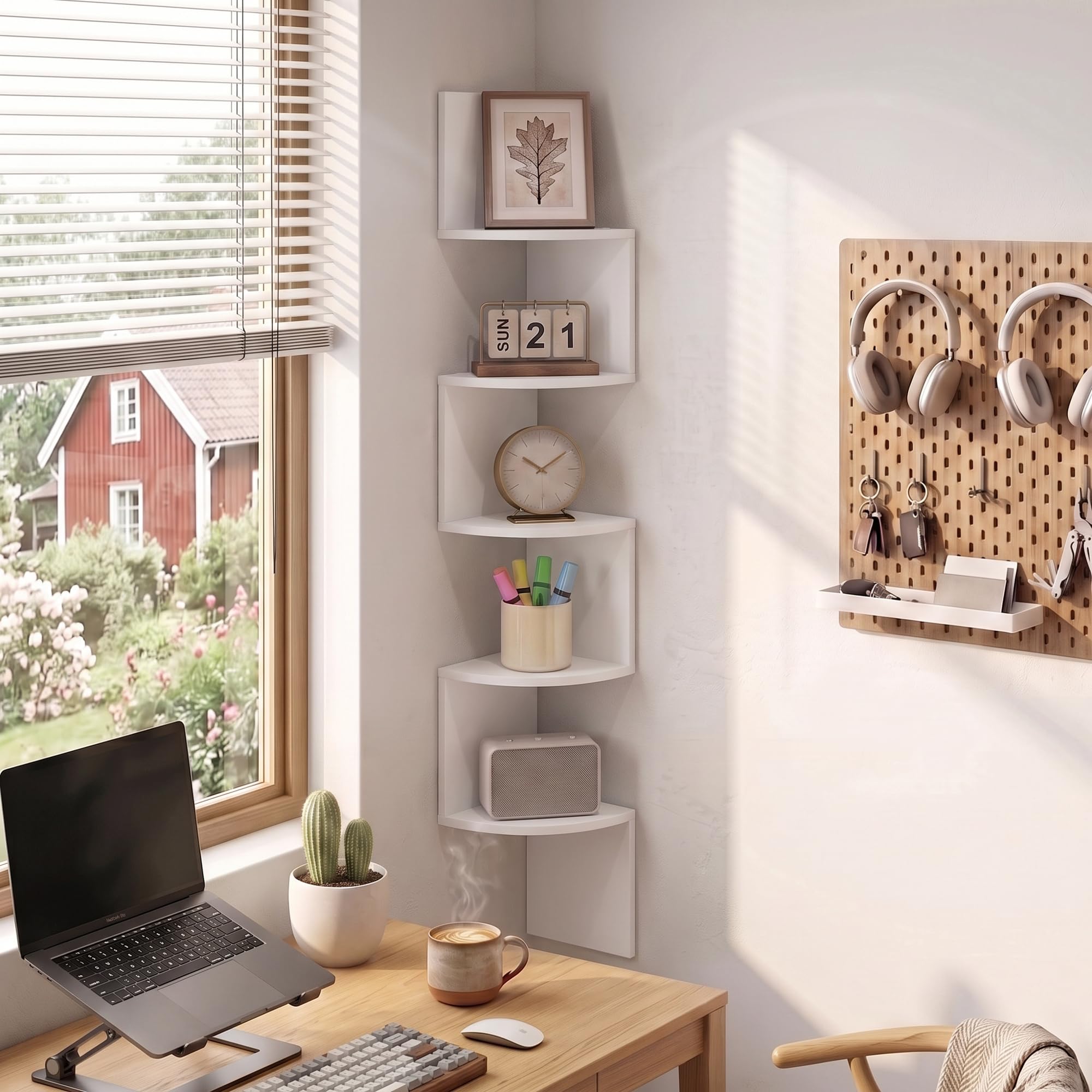 Furinno Floating Corner Shelf - 5 Tier White -3