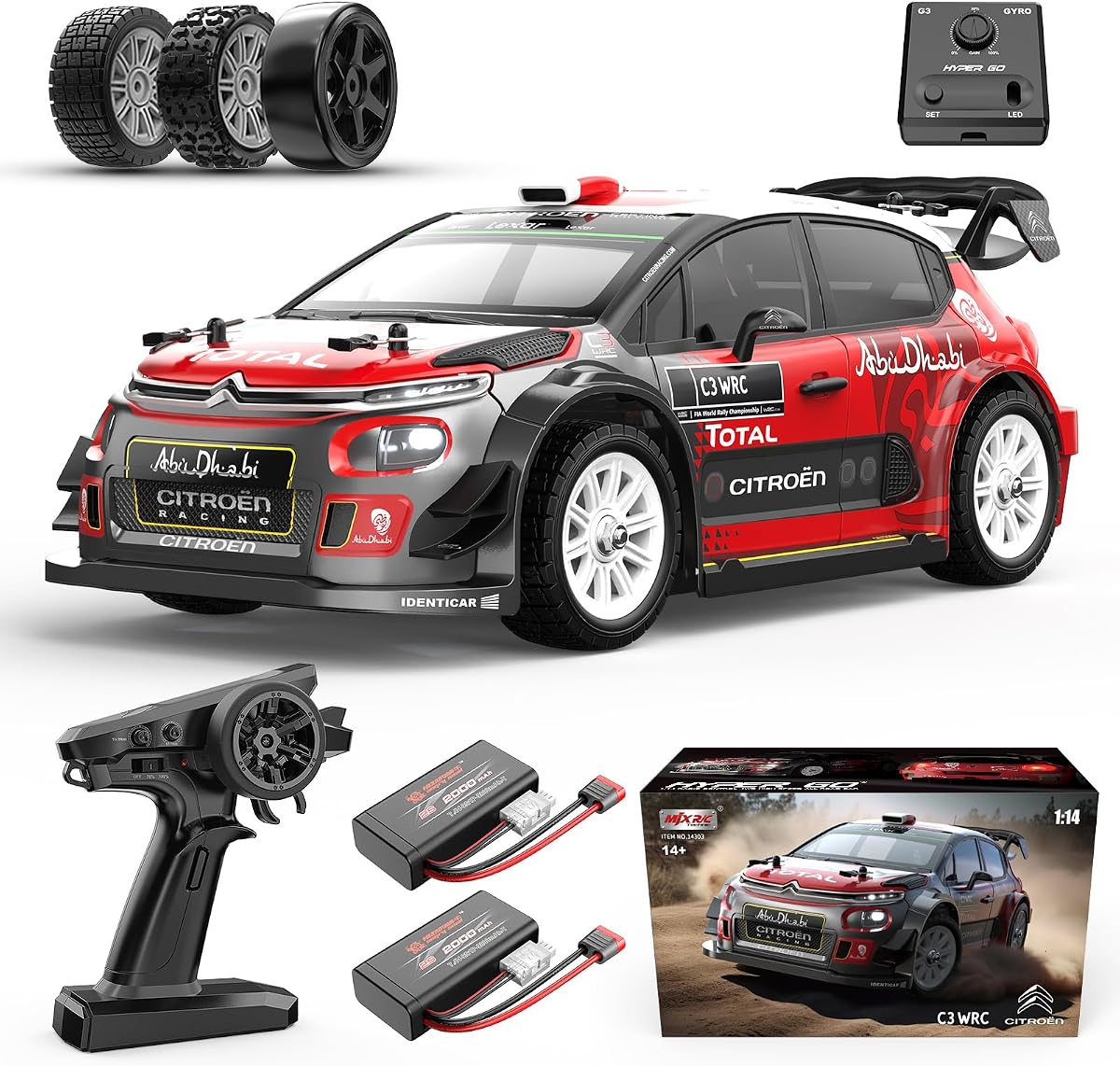 MJX Hyper GO 14303 1/14 Citroen C3 Fast Rally RC Cars for Adults | RC Drift, Gyro, 4X4, RTR, Remote Control, 2 batteries