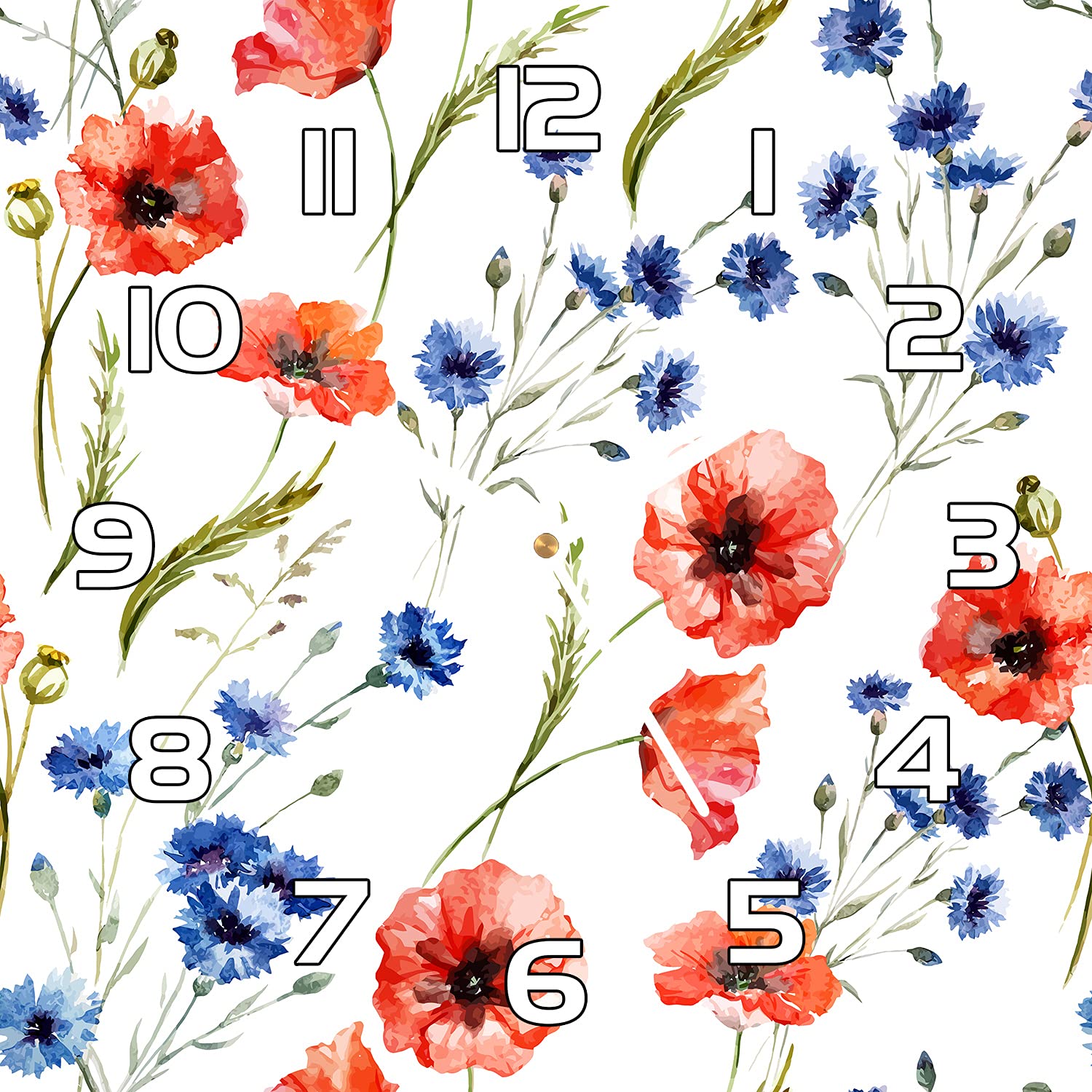 Horloge en verre 30x30 cm Coloray avec motif vintage coquelicots