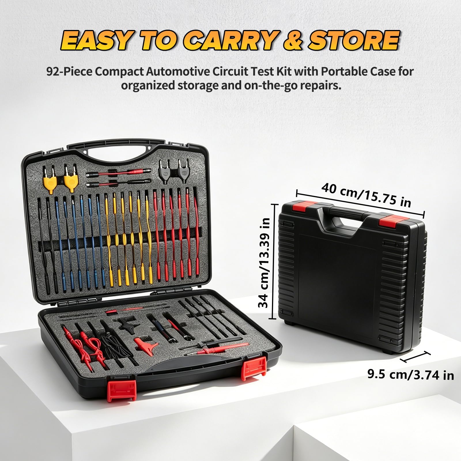 92tlg Kfz Messleitungs-Set mit SRS Messspitzen kompatibel Multimeter | Mit Nadel-/Flachadaptern, kompatibel Multimeter & Oszilloskop，Hitzebeständige Kabel, strukturierter Koffer