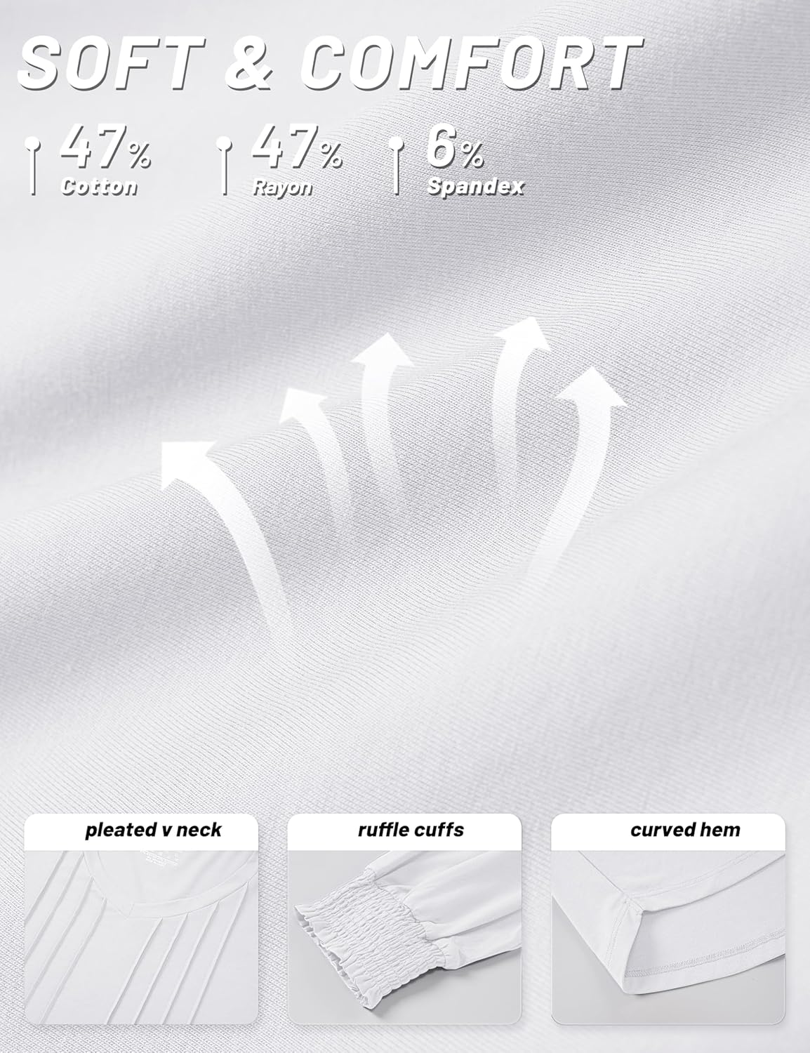 YUCOLEN Womens Long Sleeve Shirt V Neck T Shirts Pleated Dressy Casual Blouses Ruffle Cuffs Loose Tunic Tops - Image 6