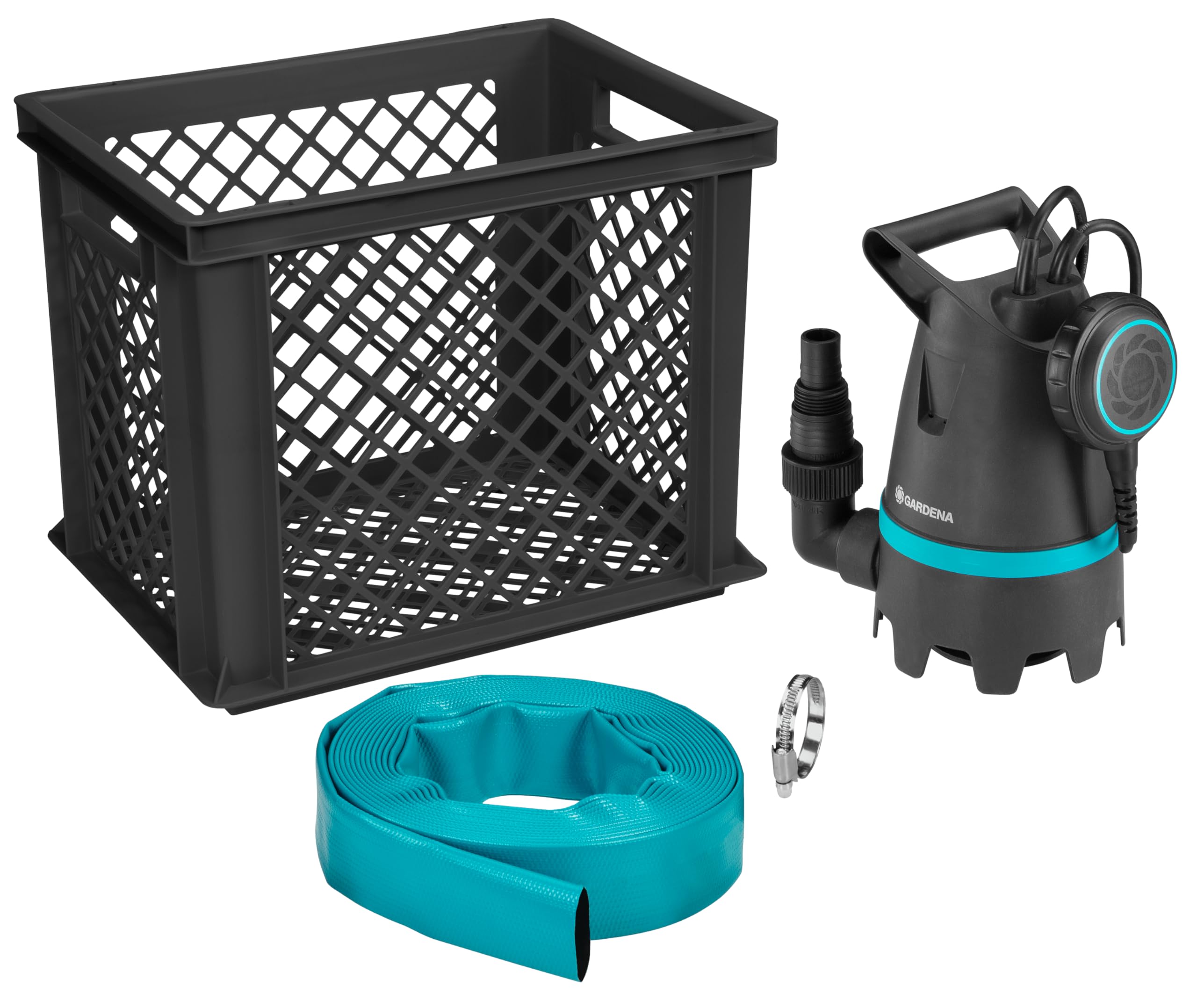 Gardena Set inundación 10500: Bomba sumergible con caudal de 10500 l/h, función automática, filtro de partículas de hasta 25 mm, incl. conexión de manguera y caja de almacenamiento, 400 W (9009-47)