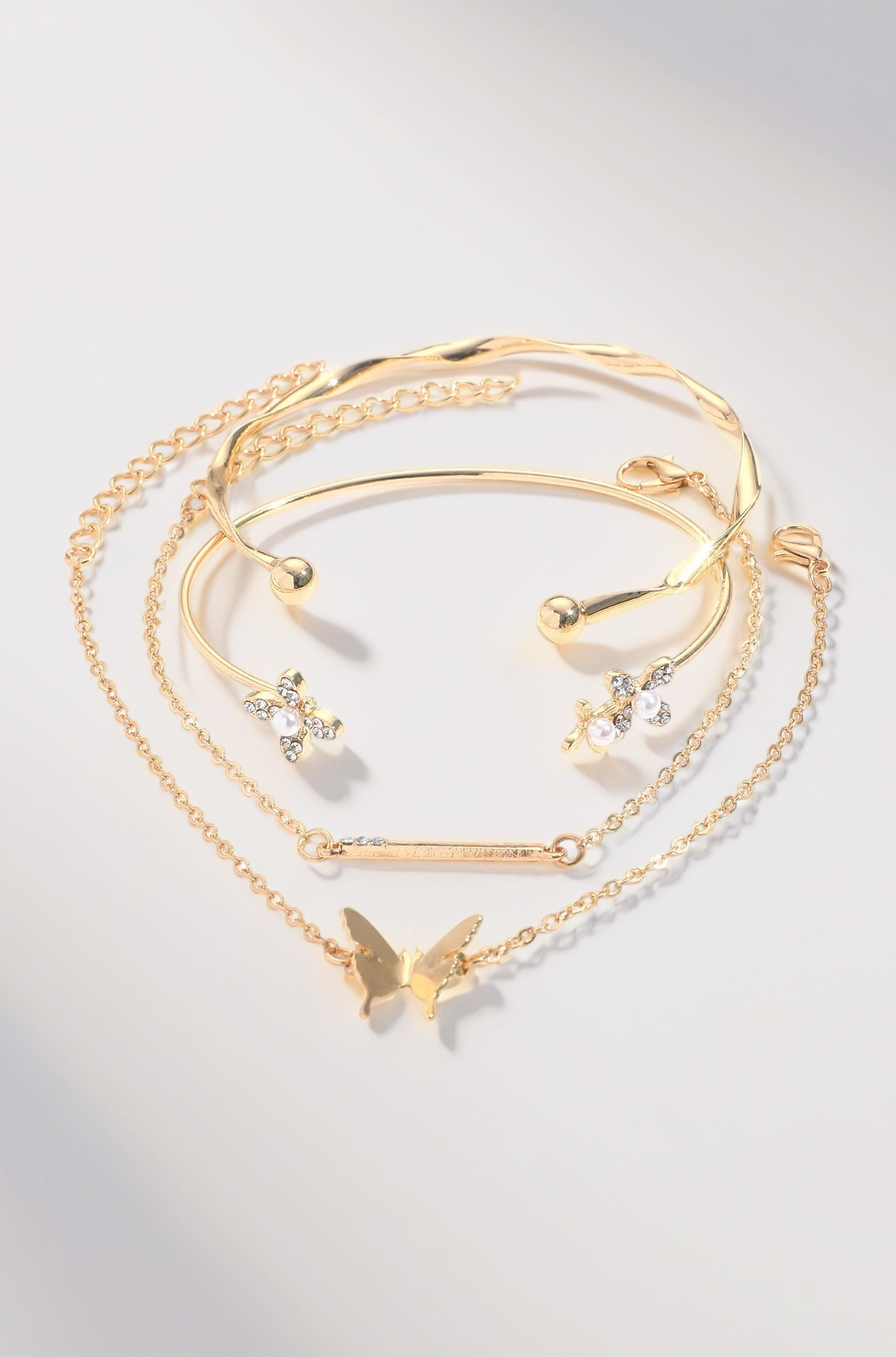 Shining Diva Fashion Latest Stylish 4pcs Multilayer Butterfly Flower Bangle Bracelet for Women and Girls (14749b)