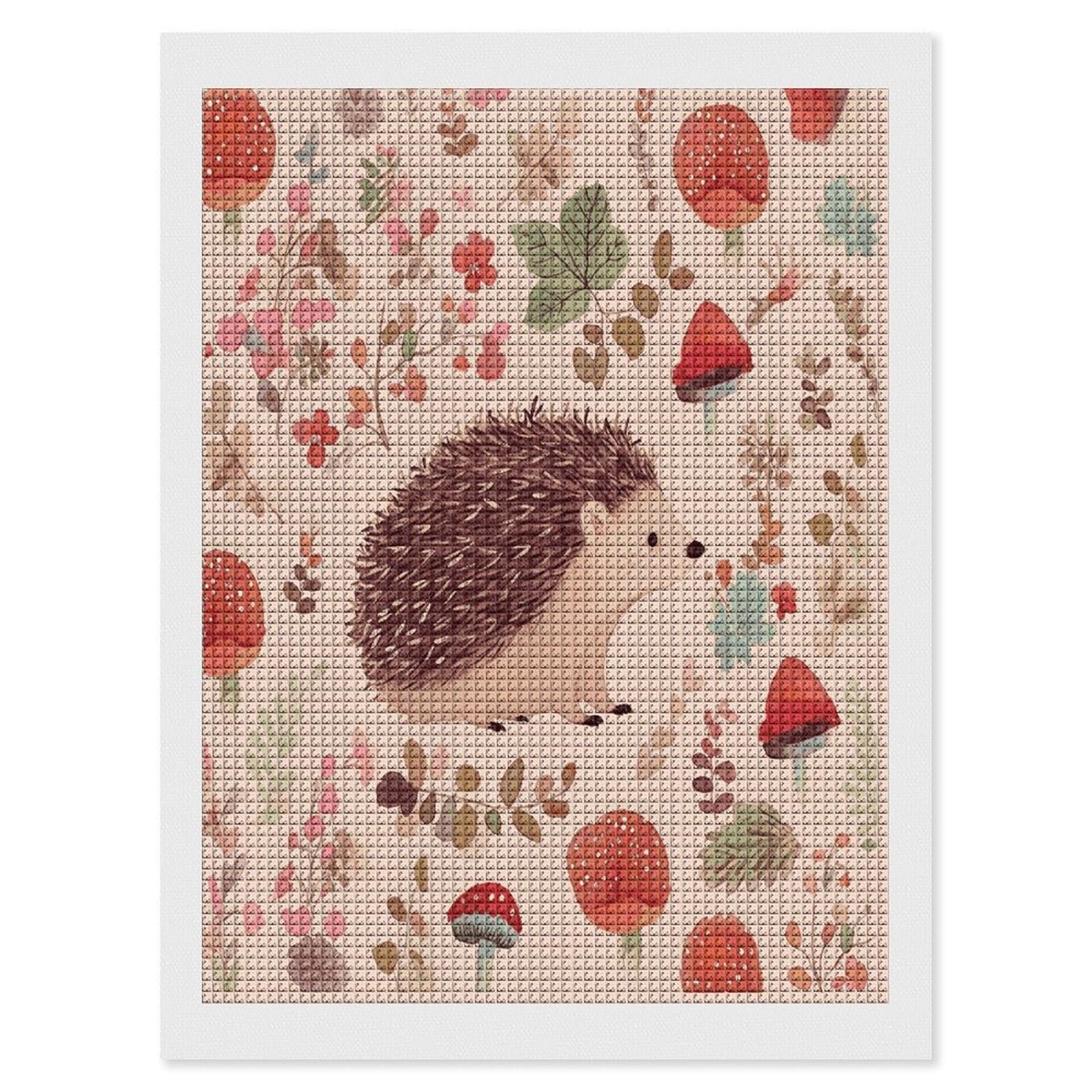 FodPand Lovely Hedgehog Diamond Painting Kit for Beginner Fun 5D DIY Crafts for Adults Diamond Art Kits Square Diamond Art Canvas Painting Gem Art Crafts for Home Wall Decor 12"x16"
