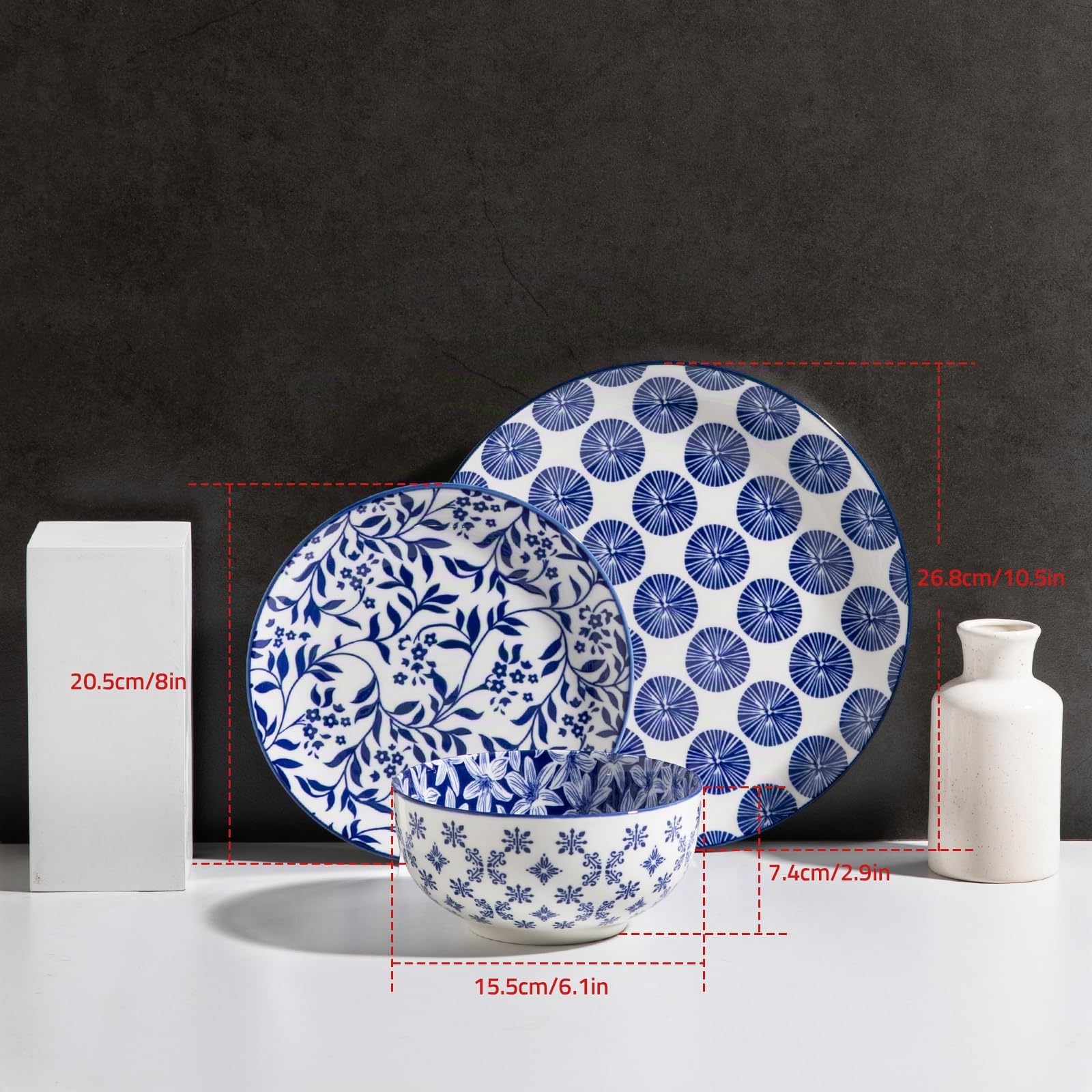 Sweejar Home Keramik-Geschirr-Set für 4 Personen, 12-teiliges Porzellanteller und -Schüssel-Set, klassisch, modern, schlicht, Küchen-Geschirr-Set, spülmaschinen- und mikrowellengeeignet(Kobaltblau)