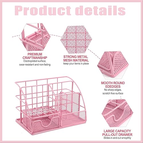 Miniatura 3 de Organizador de escritorio rosa y accesorios de oficina, juego de grapadora, soporte para bolígrafo, soporte para teléfono, tijeras, bolígrafo,