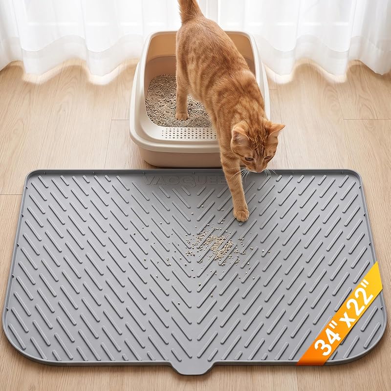 Tapete Grande para Caixa de Areia de Gatos Vacqueen em Silicone Antiderrapante Cinza 86,36 x 55,88 cm
