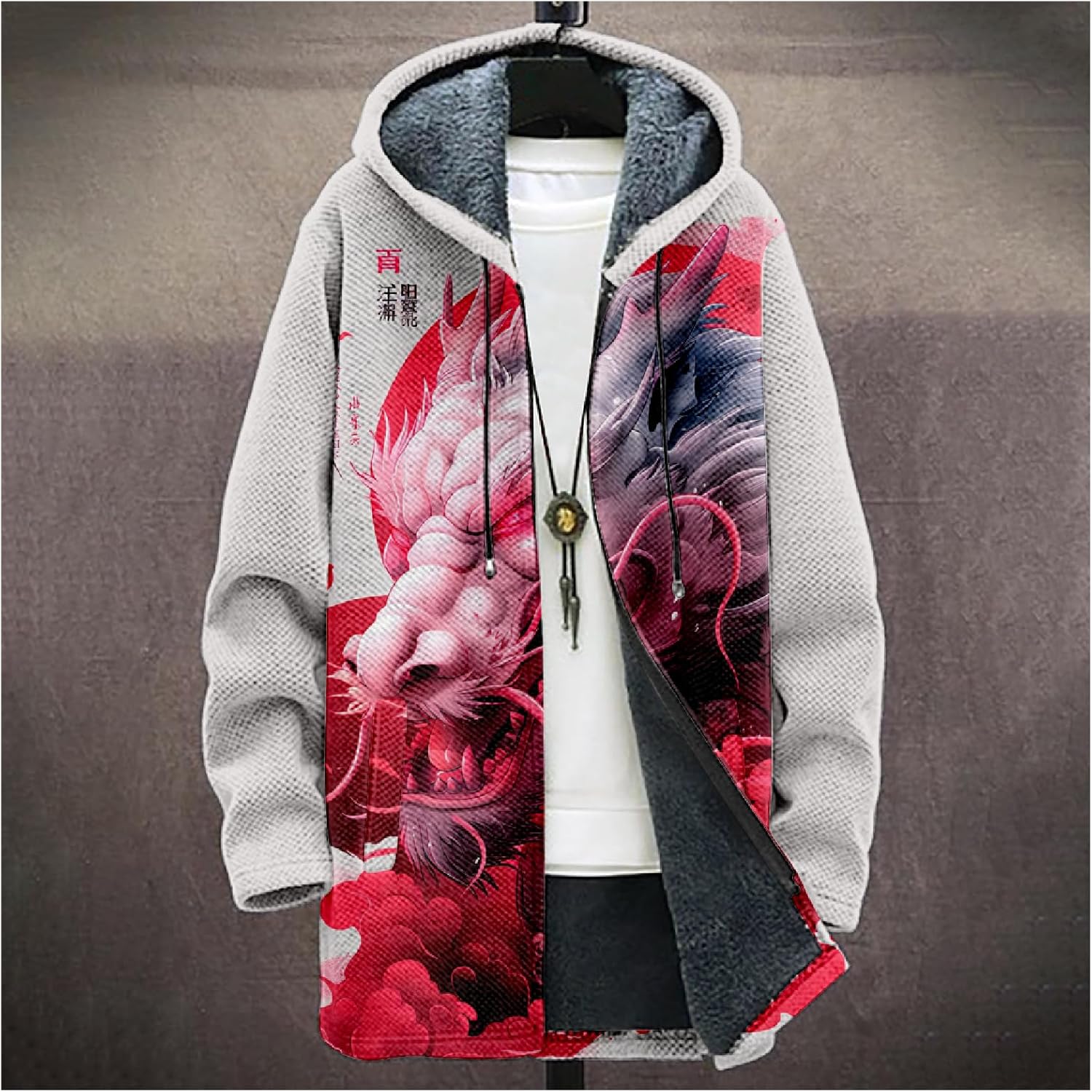 Japanese Dragon Print Mens Zip Up Hoodie Y2K Fleece Big And Tall Full Zip Hooded Long Sleeve Novelty Sweatshirt - Image 2