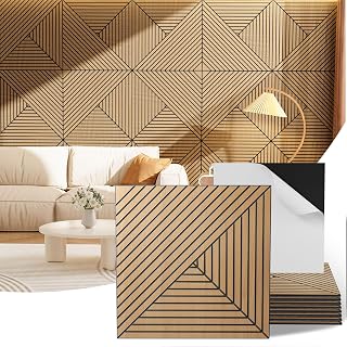 Acoustic Wall Panels, 8 Piece 23.62"X 23.62" PVC Peel and Stick Wall Panels | High-Density Polyester Fiber Self Adhesive Soundproofing for Interior Wall Décor, Recording Studios, Teak