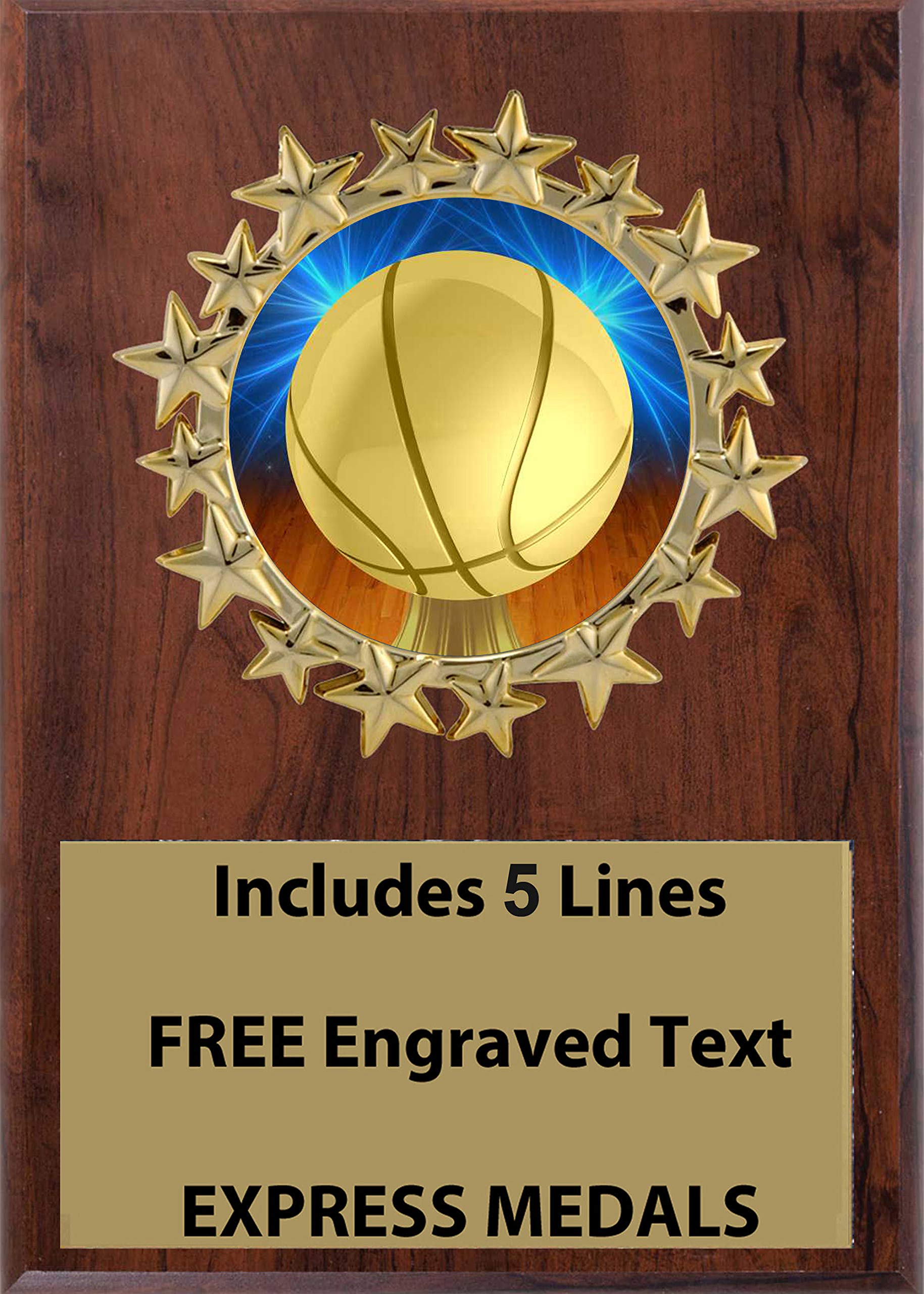 Express Medals 5x7 Basketball Cherry Color Plaque Award Trophy with up to 5 Lines of Your Personalized Custom Engraved Text D10