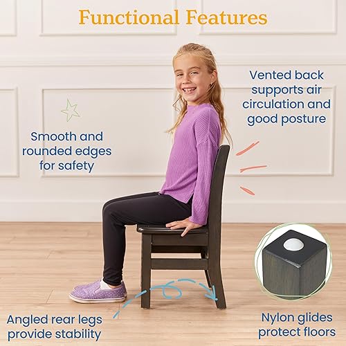 Miniatura 5 de ECR4Kids Juego de mesa y silla rectangular de madera dura de 24 x 36 pulgadas, altura de asiento de 12 pulgadas, muebles para niños, gris lavado