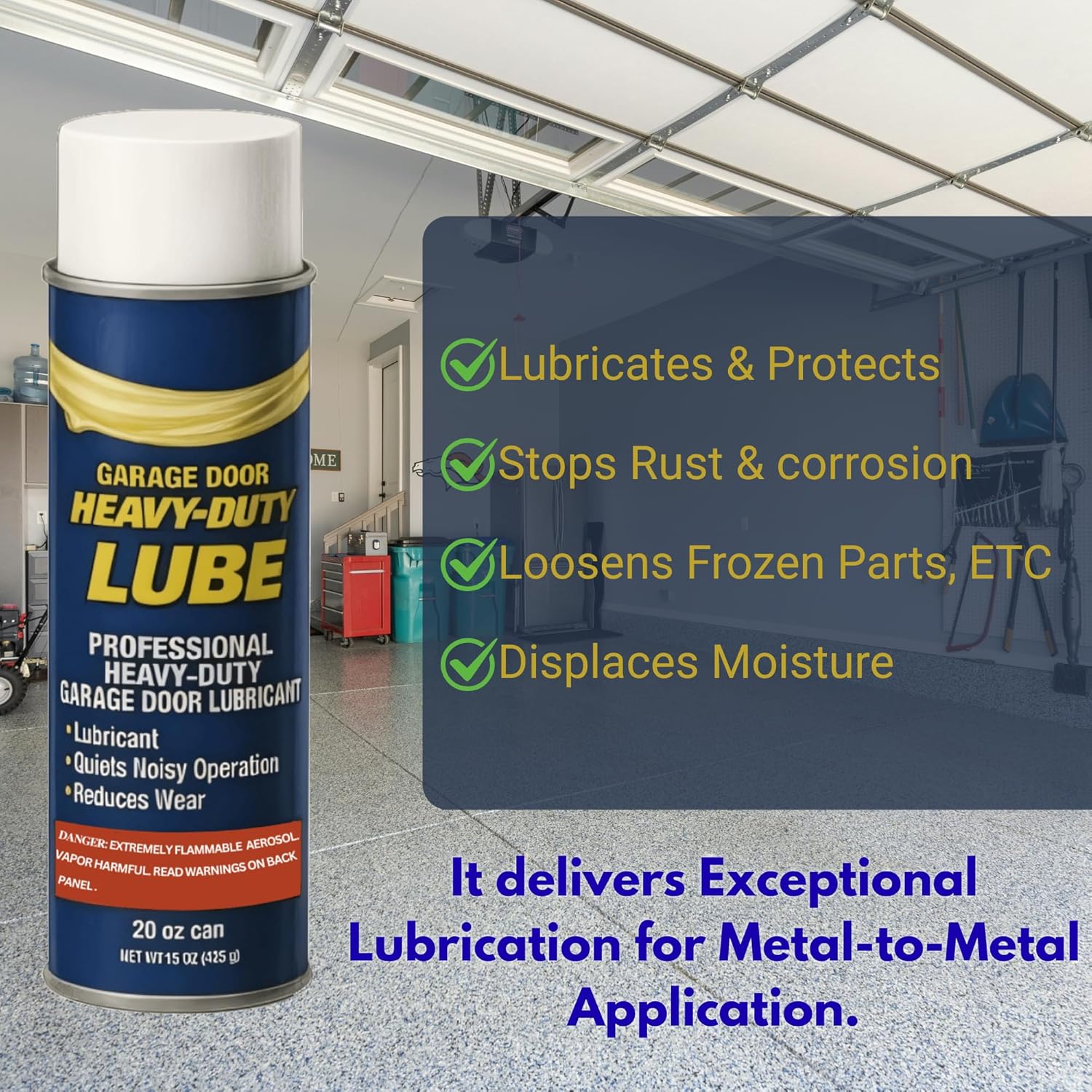 Premium Heavy-Duty Garage Door Lubricant 20oz – Long-Lasting, Multi-Purpose Rust Preventative – Water-Resistant Lube for Springs, Rollers, Hinges & Locks