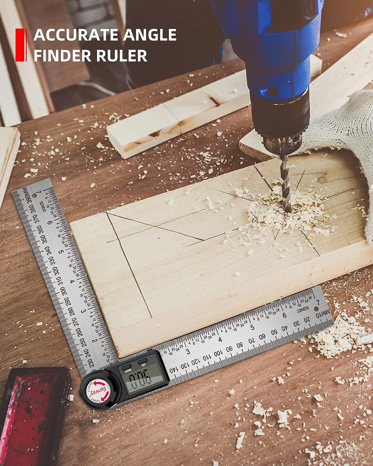Digital Angle Finder, farway 2 in 1 Digital Protractor, 7Inch / 200mm Stainless Steel Digital Angle Ruler with LCD Display for Woodworking/Carpenter/Construction Tool (Battery Included)