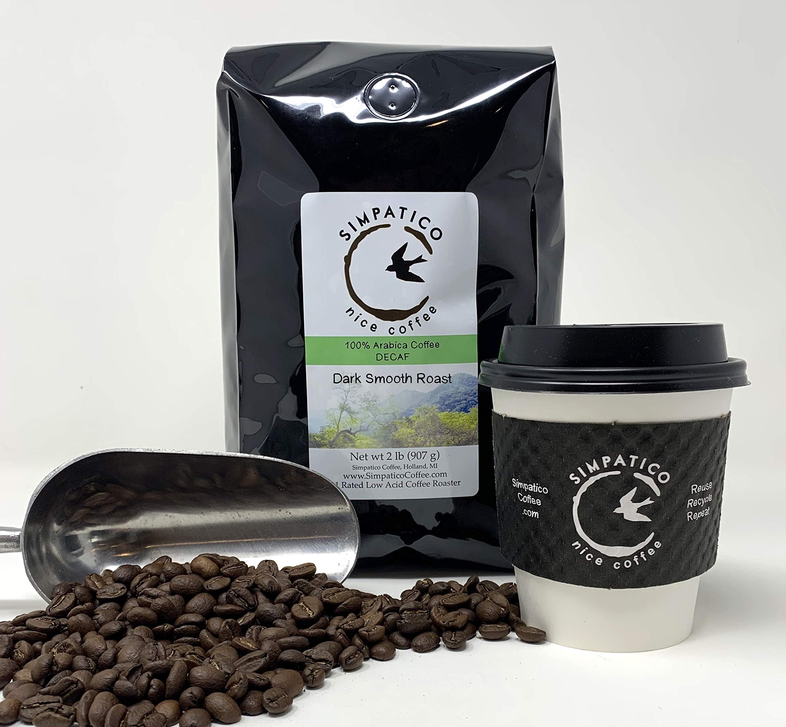 Simpatico Low Acid Coffee - DECAF - Dark Roast - GROUND (2 pound bag)