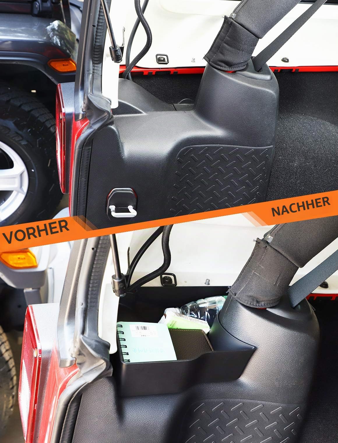 Savadicar Radbrunnen-Aufbewahrungsbehälter, Kofferraum-Organizer, Laderaumablage für 2011–2018 Jeep Wrangler JK JKU 2/4 Tür, Innenlager-Erweiterungszubehör, linke Seite, schwarz, 1 Stück