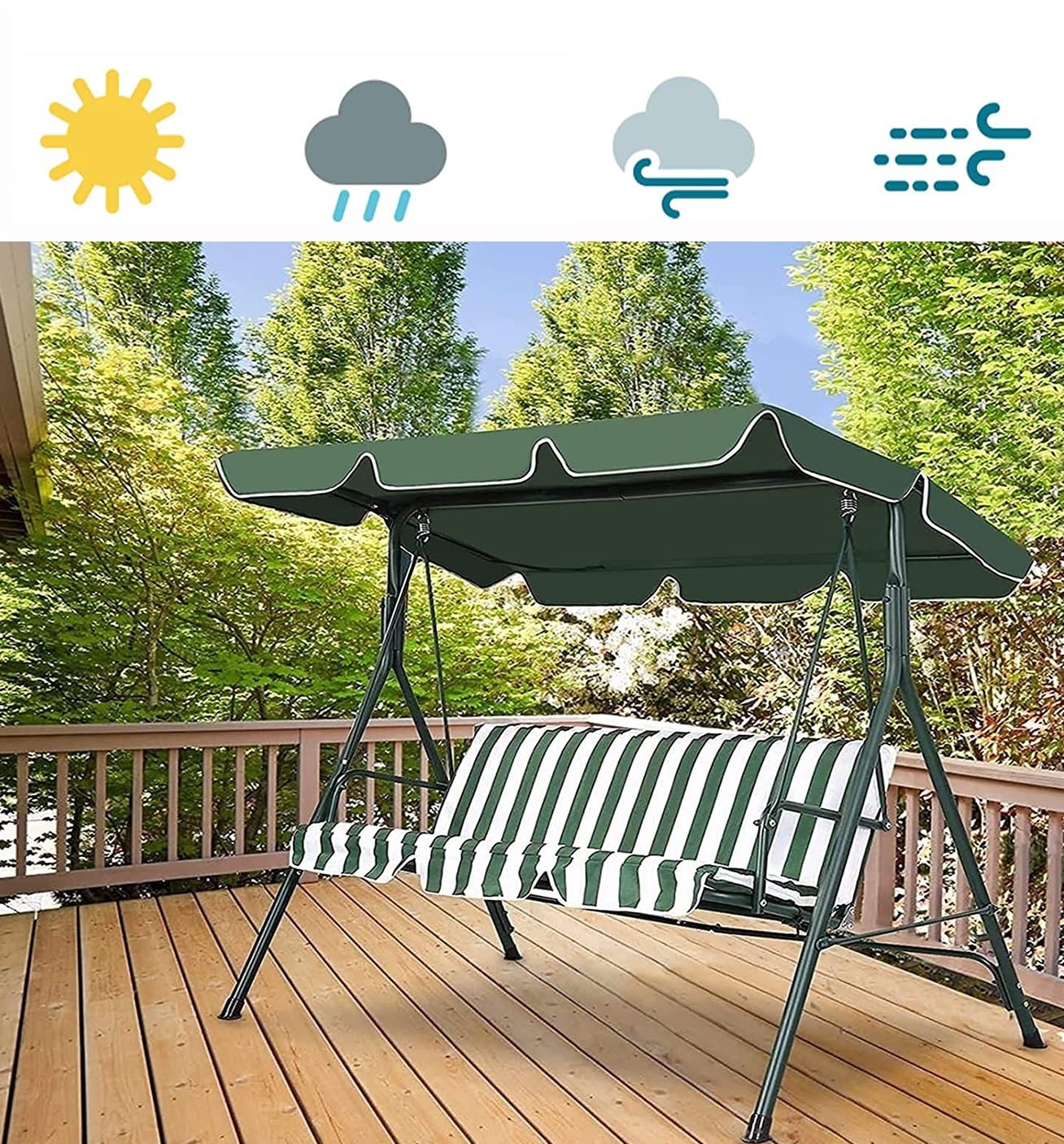 Telo di Ricambio per Altalena da Esterno a 3 posti 600D Copertura Superiore Rinforzata Parasole tendalino Protezione per Giardino e Patio Verde 76 77x49 21x5 91