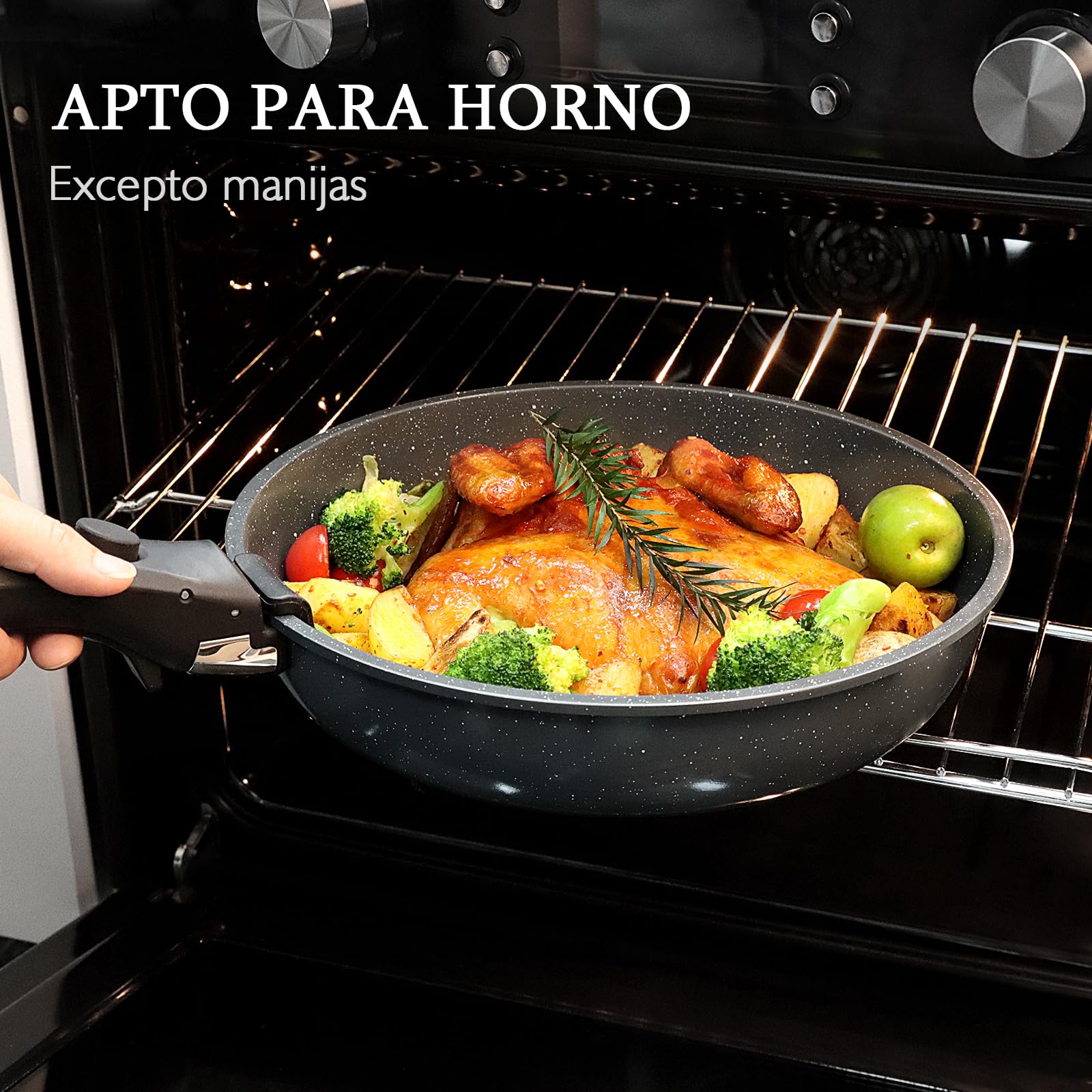 GiPP Juego de Ollas y Sartenes Cerámicas Antiadherente - Juego de Cocina con Mangos Desmontables, No Tóxico, Apto para Inducción, Horno y Lavavajillas(Negro 11PCS)