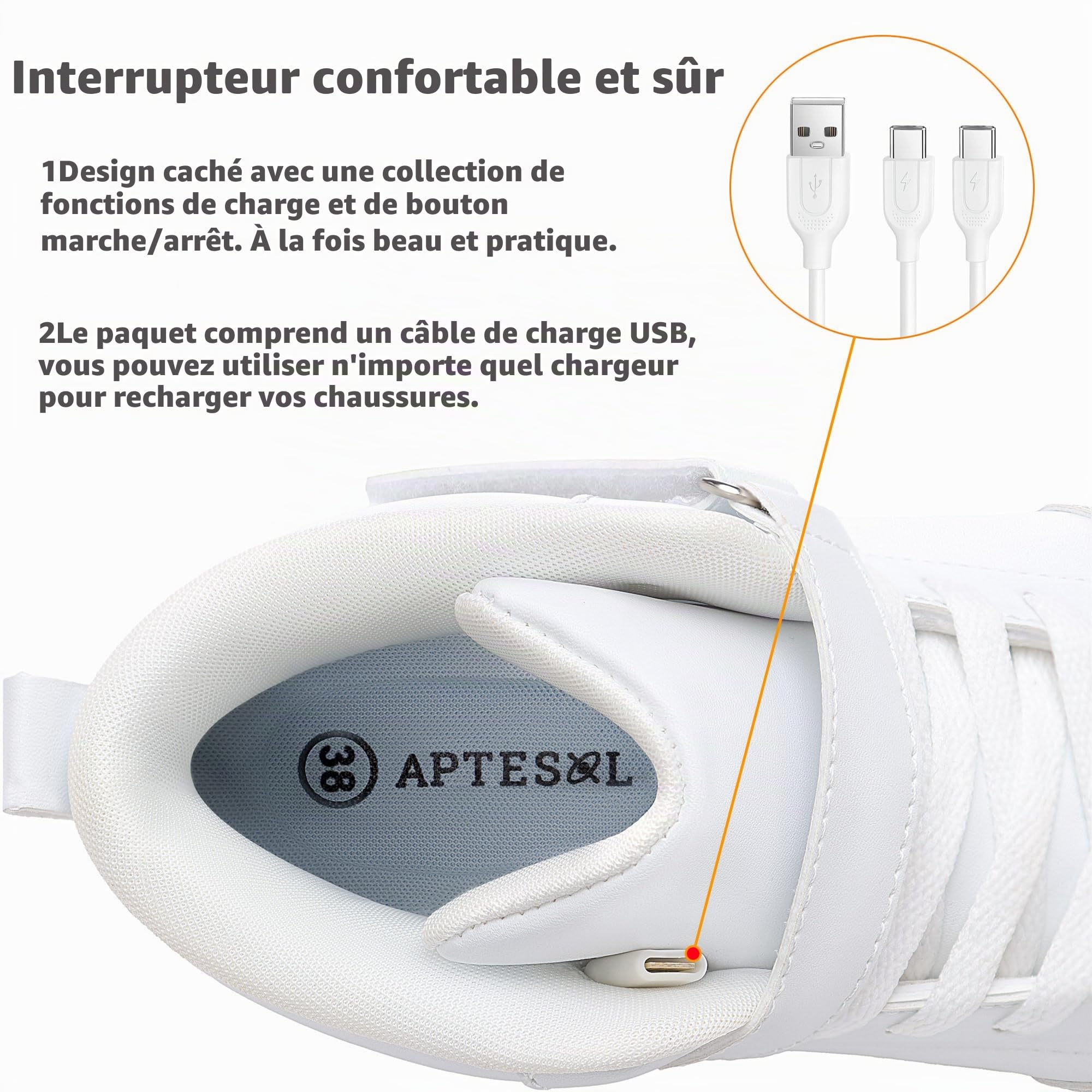 APTESOL Baskets Tendance pour Enfants avec lumières LED, Chaussures de Sport Clignotantes Rechargeables pour garçons et Filles