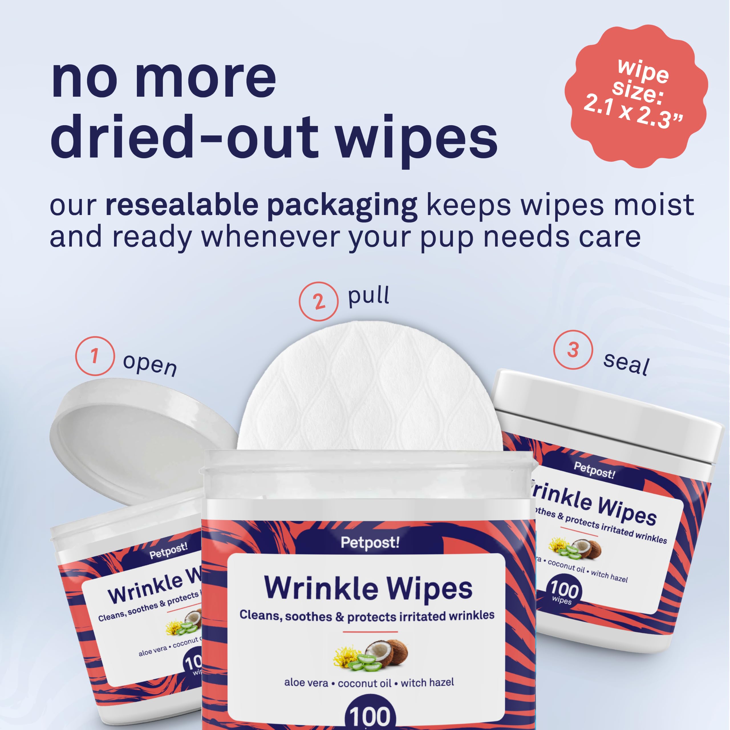 Petpost | Bulldog Wrinkle Wipes for Dogs - Cleans and Soothes Pug Wrinkles and Folds - 100 Ultra Soft Cotton Pads in Coconut Oil Solution