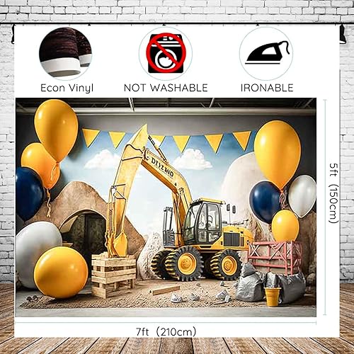 Miniatura 6 de Globos 3D para excavadora, fiesta de cumpleaños, telón de fondo de construcción, tema de construcción, excavadora, grúa, fondo de fotos para fiesta