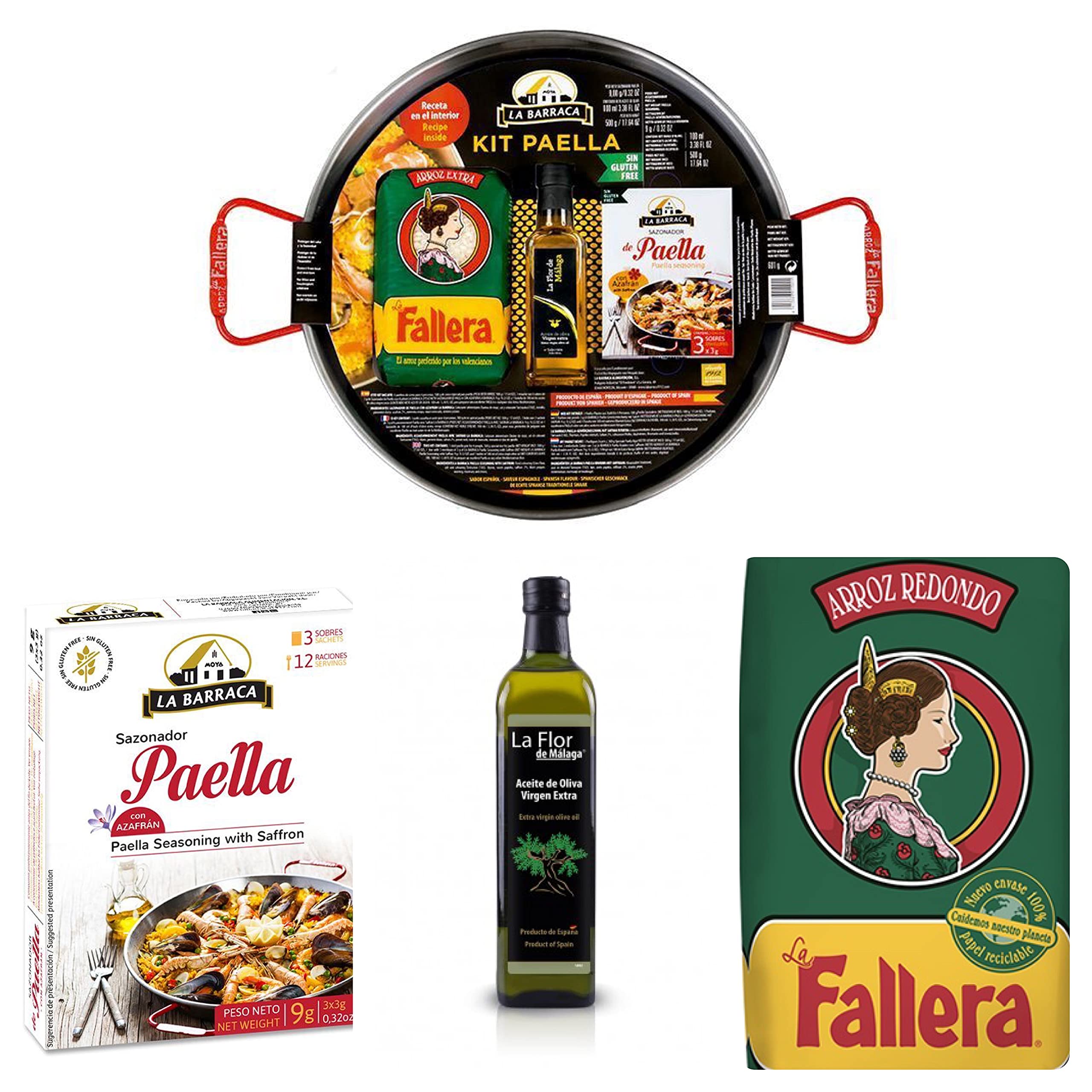 Kit Paellera + sazonador con Azafrán + Aceite oliva virgen extra + Arroz