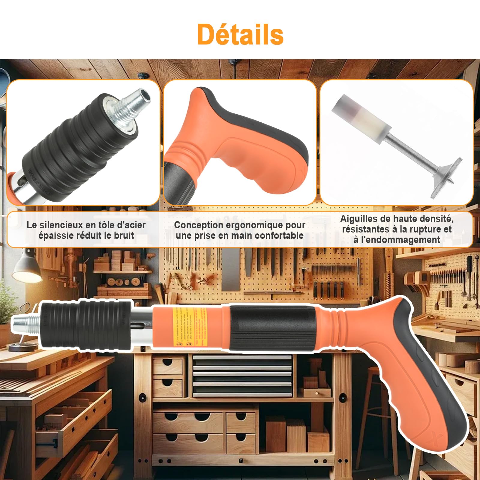 Pistolet à Clou Manuel, avec 120 Ronds, 5 Vitesses Pistolet Cloueur Beton, Cloueuse Rivet Gun, Boîte à Outils Portable Outil de Fixation Murale Pour Pipe à Eau Moulure au Plafond