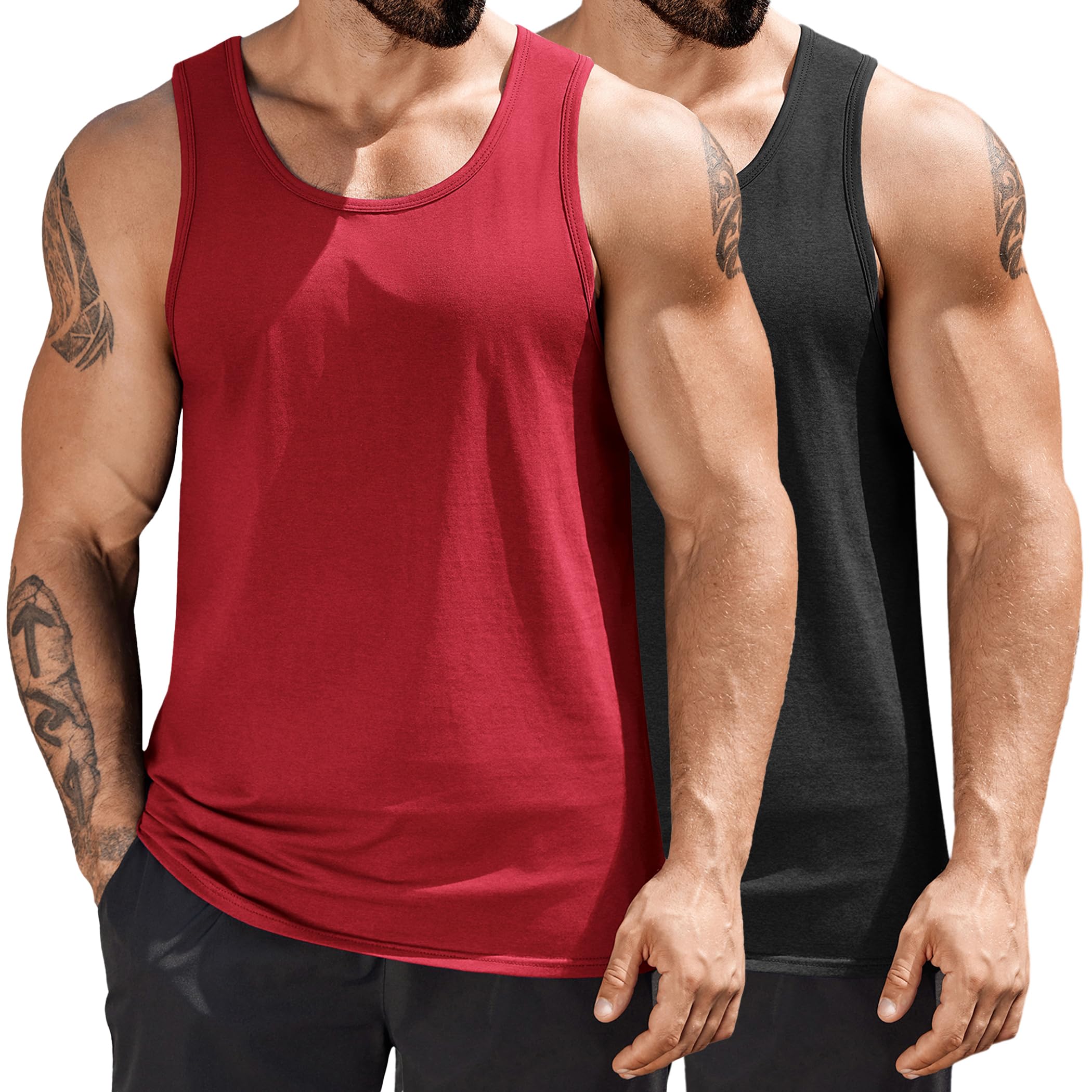 COOFANDY Mens Cotton Tank Tops Summer Beach Sleeveless Muscle Shirts Gym Workout Running Tank Shirt Pack