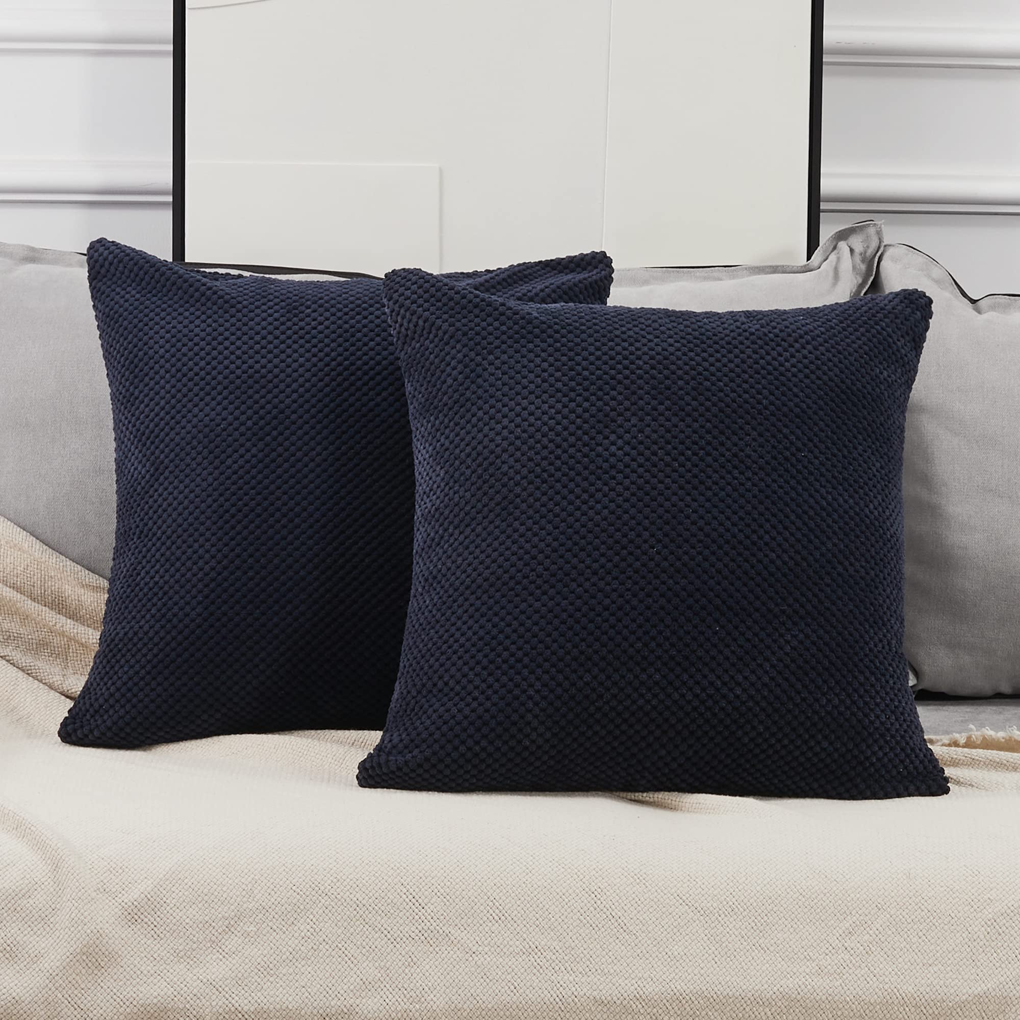 Deconovo Pack of 2 Corduroy Cushion Covers 40 x 40 cm 16x16 Inch, Soft Granule Navy Throw Pillow Covers for Sofa Couch Bedroom with Invisible Zipper