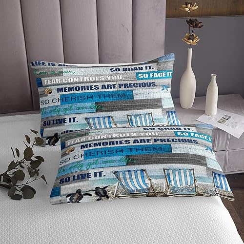 Miniatura 5 de Juego de edredón de verano y playa, tamaño Queen, juego de ropa de cama de tortuga marina y escena costera, edredón rústico de decoración de granja,