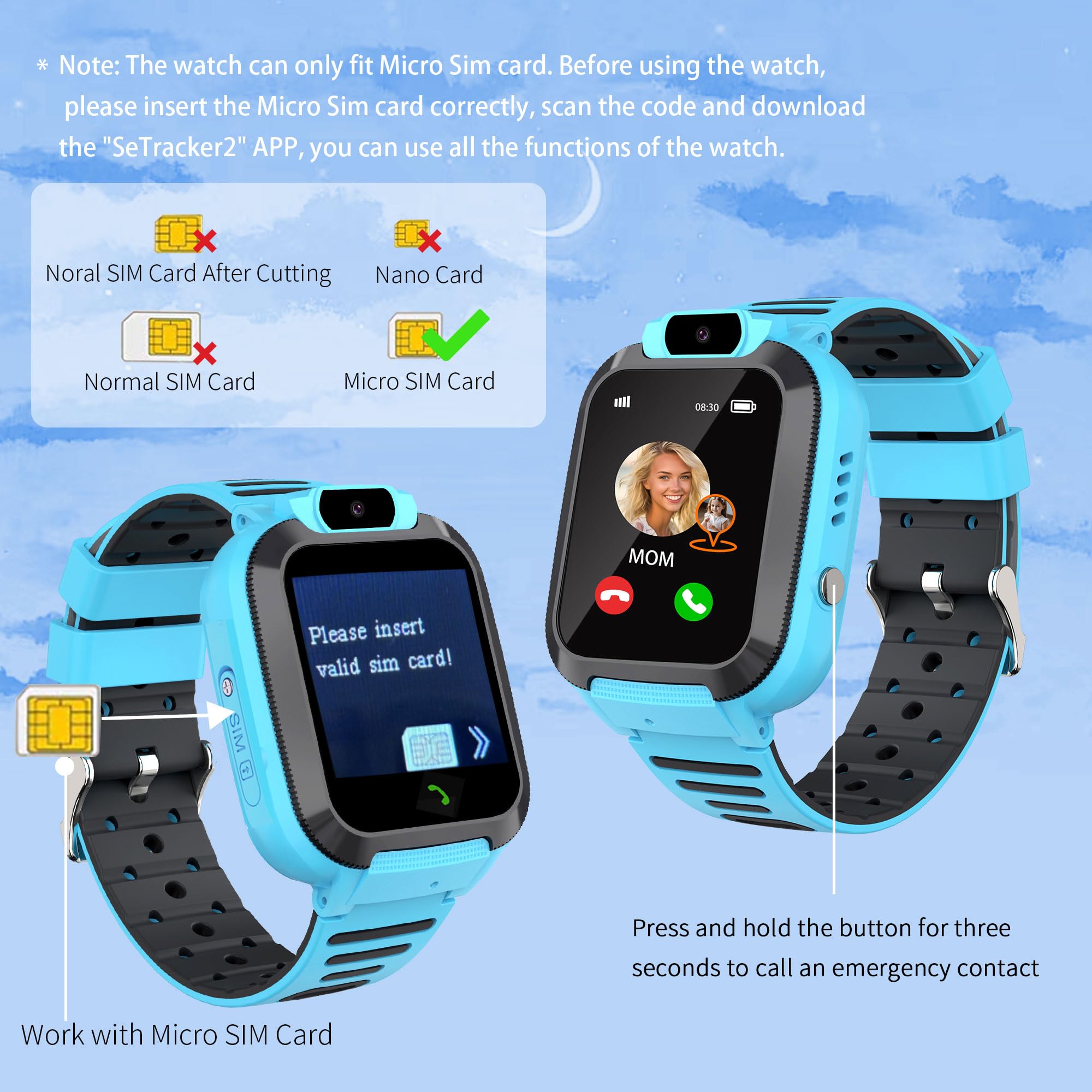 Reloj Inteligente Niño Niña con GPS Localizador Juego Chat de Voz | SOS Digital Despertador IP68 Impermeable Teléfonos Llamadas Cumpleaños Regalos Modelo de Aula Smartwatch para Niños Niñas