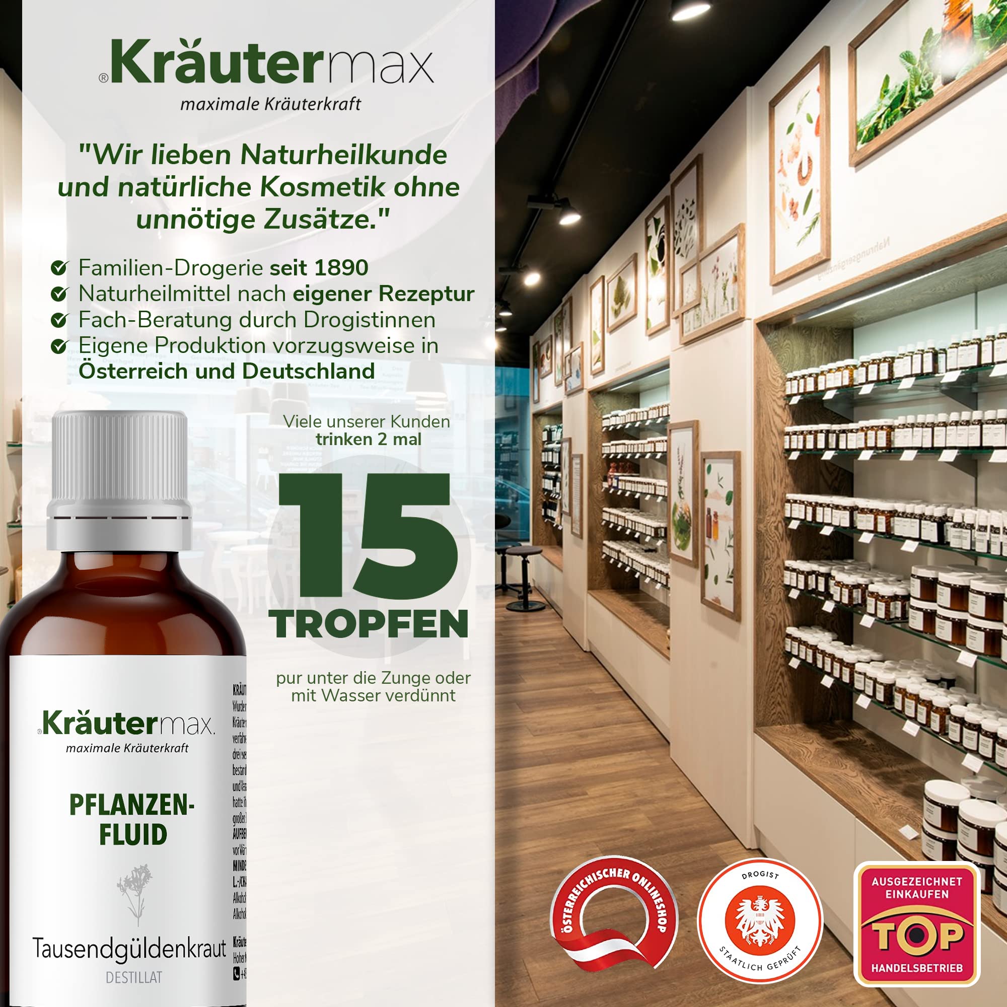 Kräutermax Tausendgüldenkraut Tropfen 1 x 50 ml, Pflanzen Fluid Destillat nach Paracelsus, ideale Ergänzung zu Tee, Extrakt flüssig, Tinktur, Kapseln, Tabletten - Vegan Centaurium Erythraea