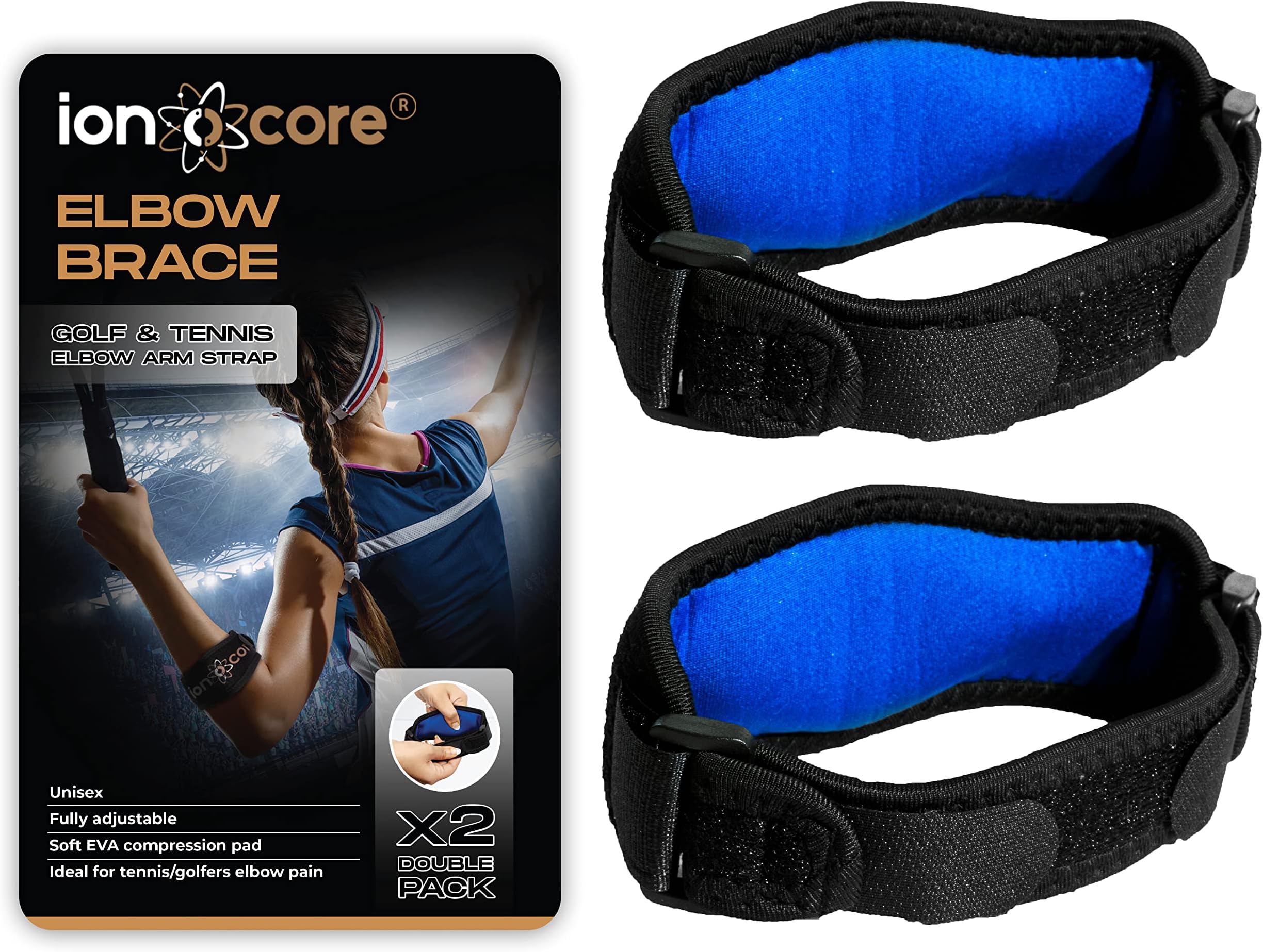 Tennis Elbow Support Strap - Golfers Elbow Support for Men & Women - for Rapid Pain Relief & Recovery - Elbow Brace with EVA Compression Pad & Adjustable Tennis Elbow Supports