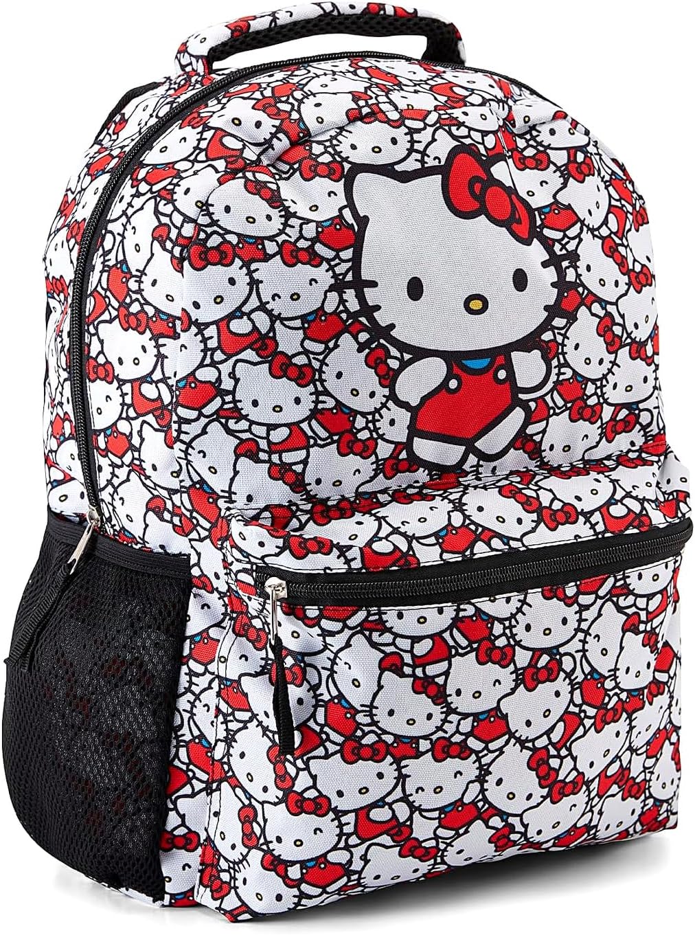 Hello Kitty Allover School Backpack - Hello Kitty, My Melody, Kuromi, Keroppi - Officially Licensed School Bookbag (White)