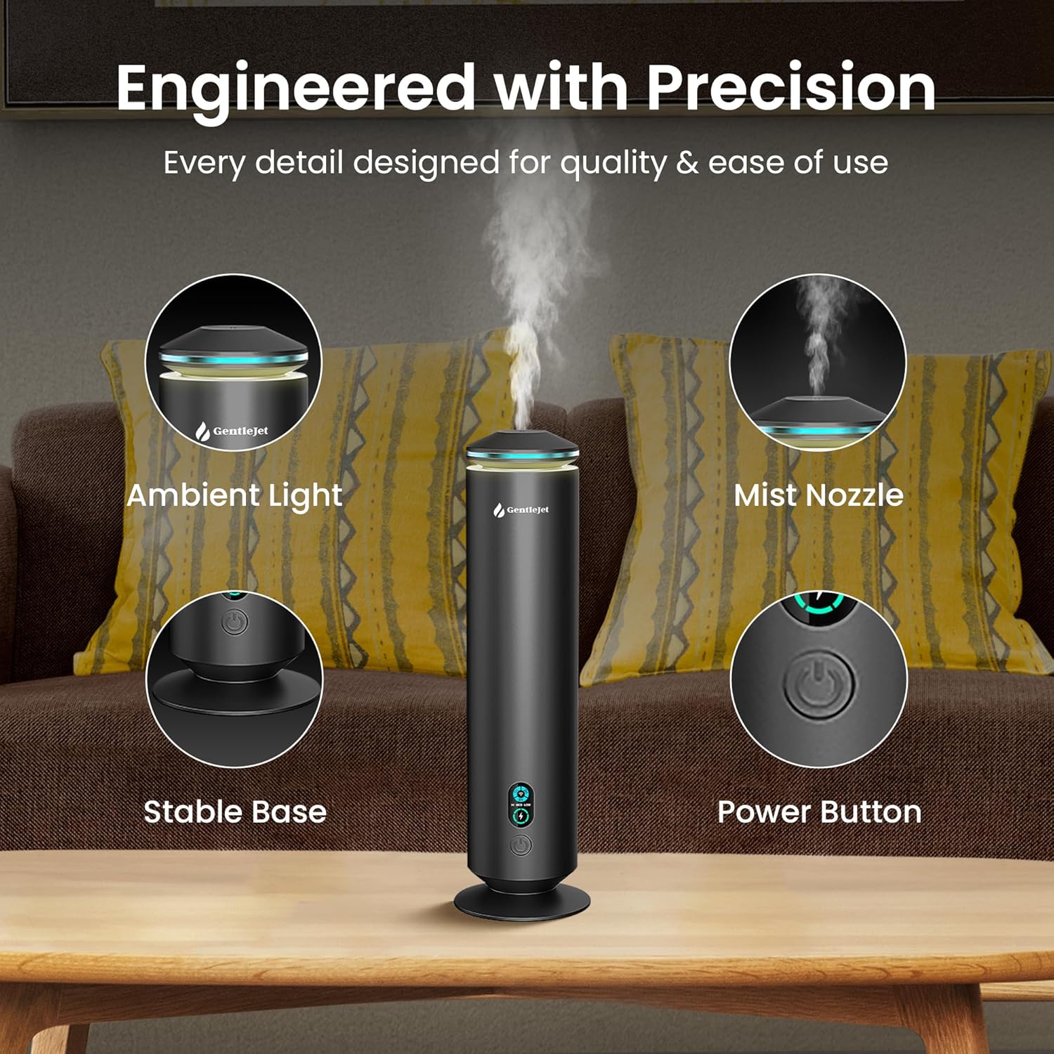 MajesticMist Waterless Essential Oil Diffuser, Rechargeable Aluminum Cold-Air Aroma Diffuser for Large Rooms up to 1000 sq ft, Wireless Charging Base, Quiet, 4 oz, Remote Control
