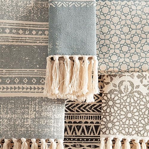 Miniatura 7 de 2 alfombras de algodón de 2 x 3 pies + 2 x 4.2 pies con borlas, alfombra de baño tejida lavable, alfombra de baño, alfombras para cocina, sala de